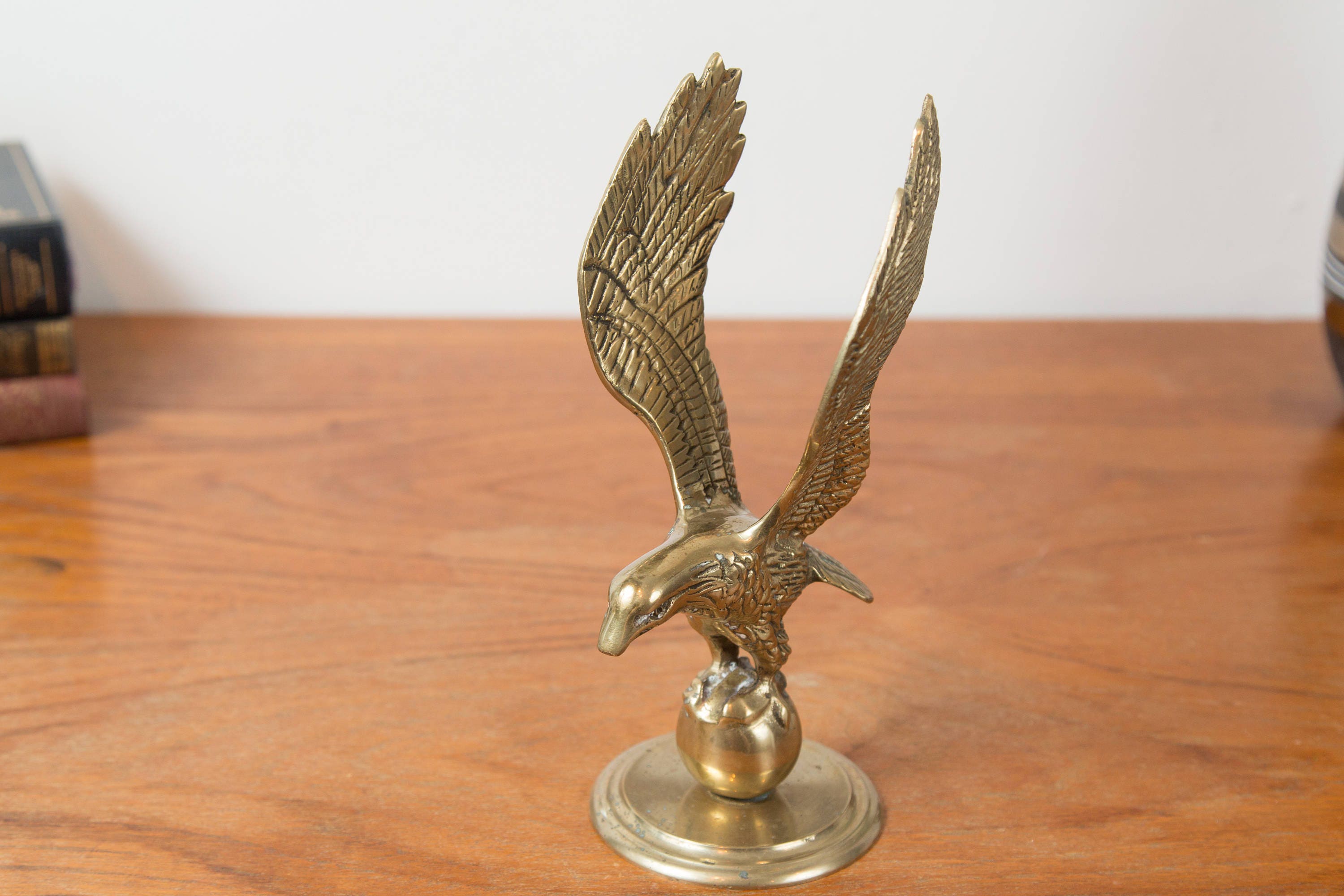 Vintage Brass Eagle / Gold Colored Desk Figurine / Hunting Eagle with