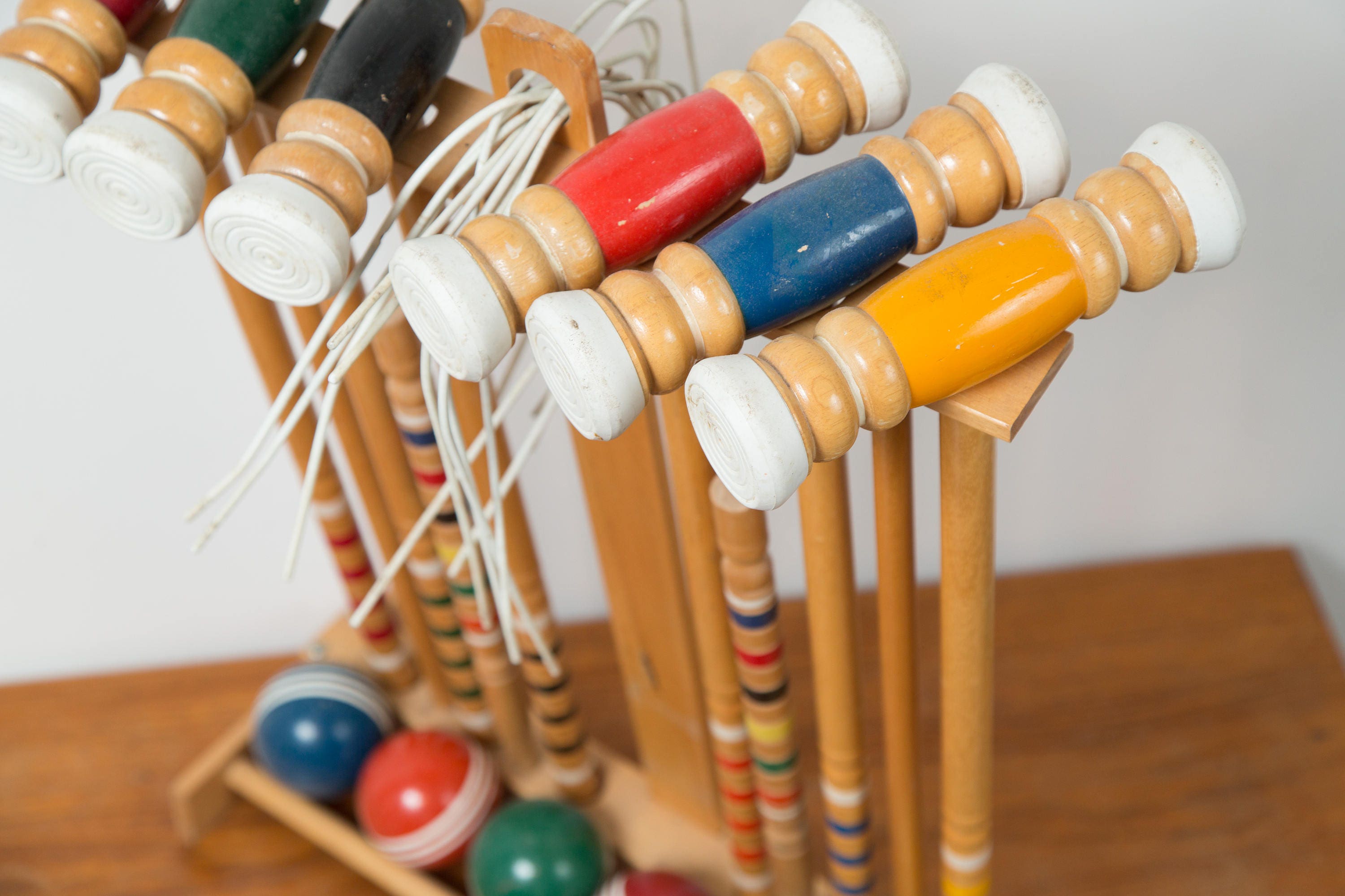 Vintage Croquet Set 6person Sportcraft Wood Striped Rainbow Lawn