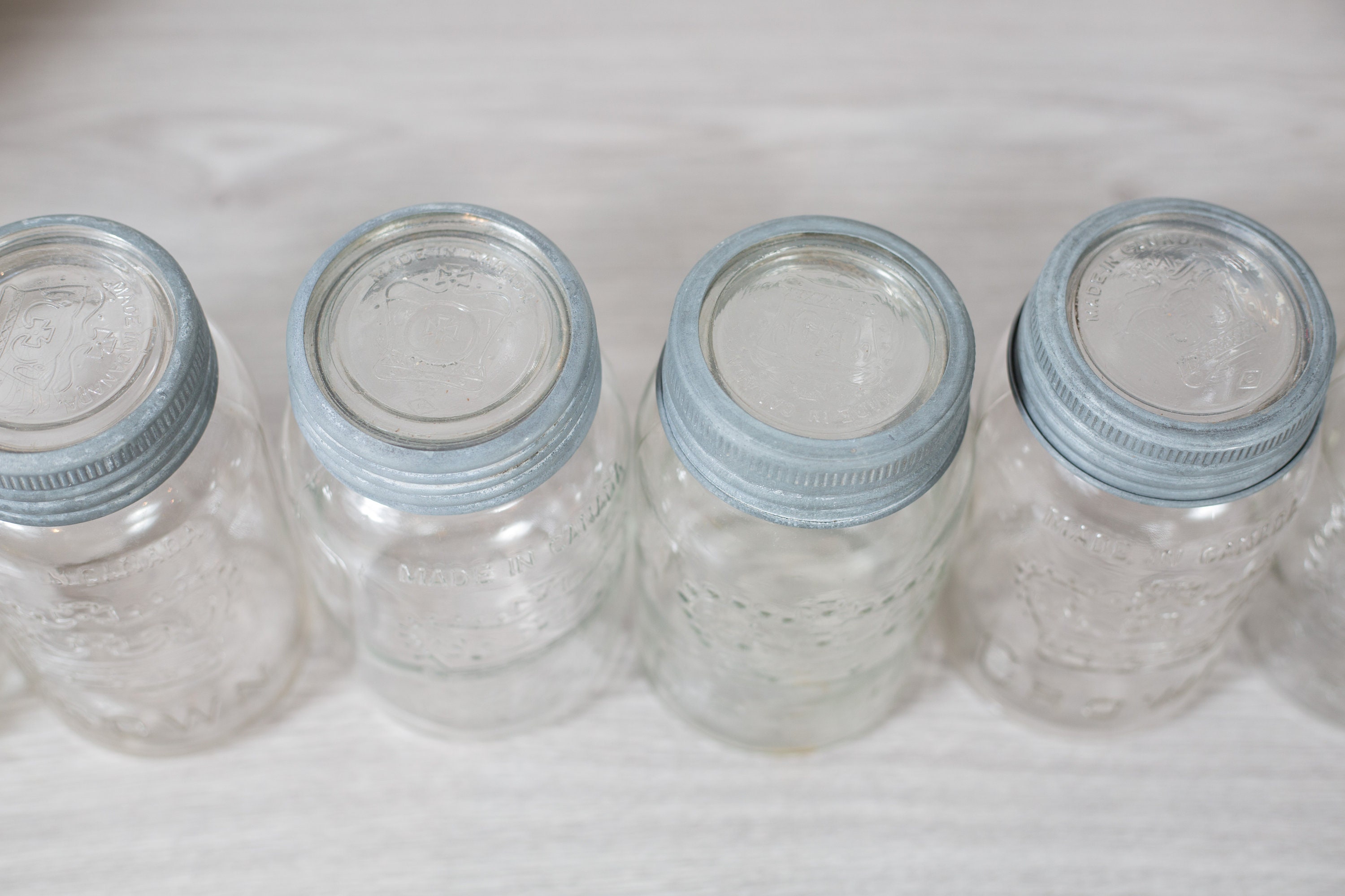 6 Mason Jars Canadian Glass Crown Emblem Canning Jars with Clear