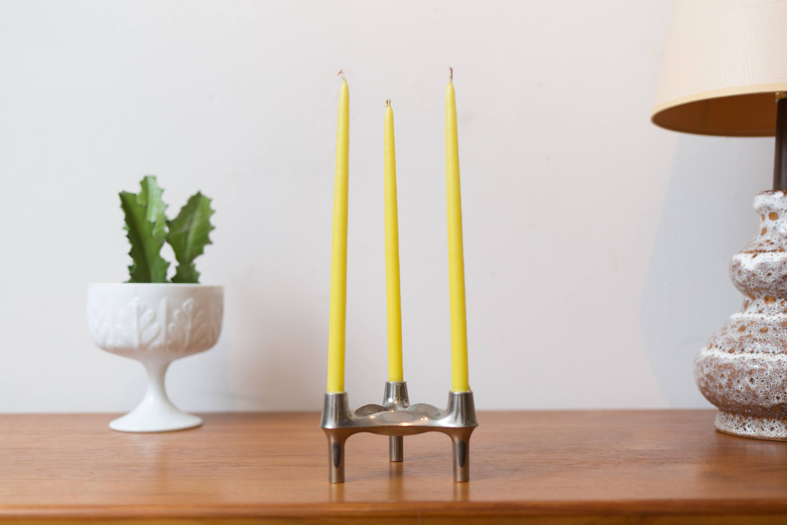 Scandinavian Metal Candlestick Holder / Danish Modern Atomic Design