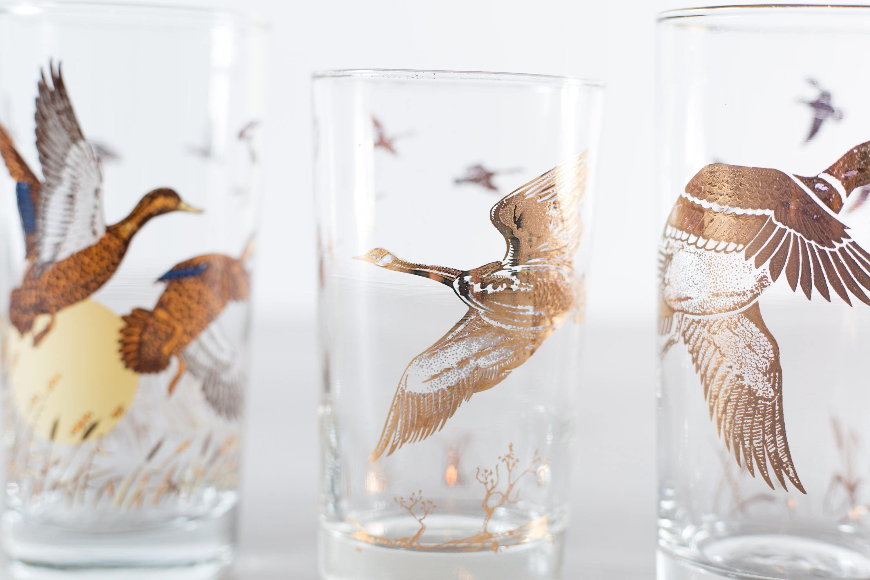 Vintage Bird Glasses / Collectible Gold Fowl Motif Cocktail Glasses