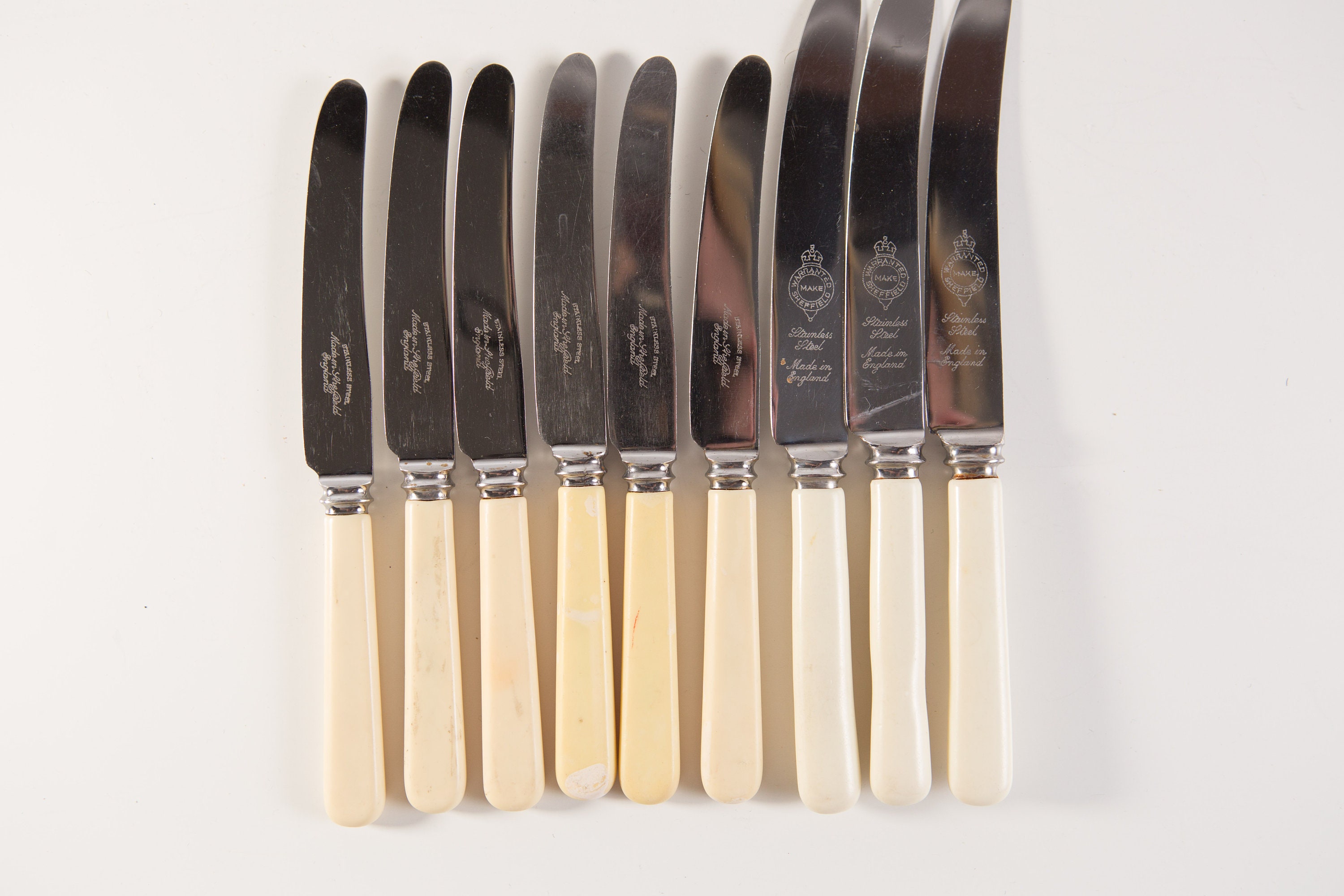 9piece Knife Set with Cellulouid Plastic Handles by Sheffield Metal