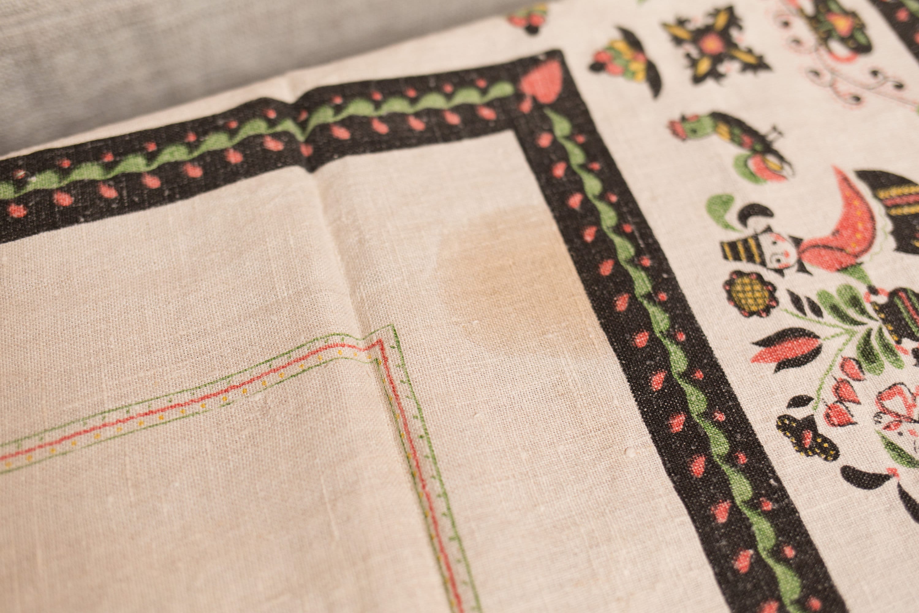 Vintage Dutch Tablecloth Vintage White and Black Mid Century European