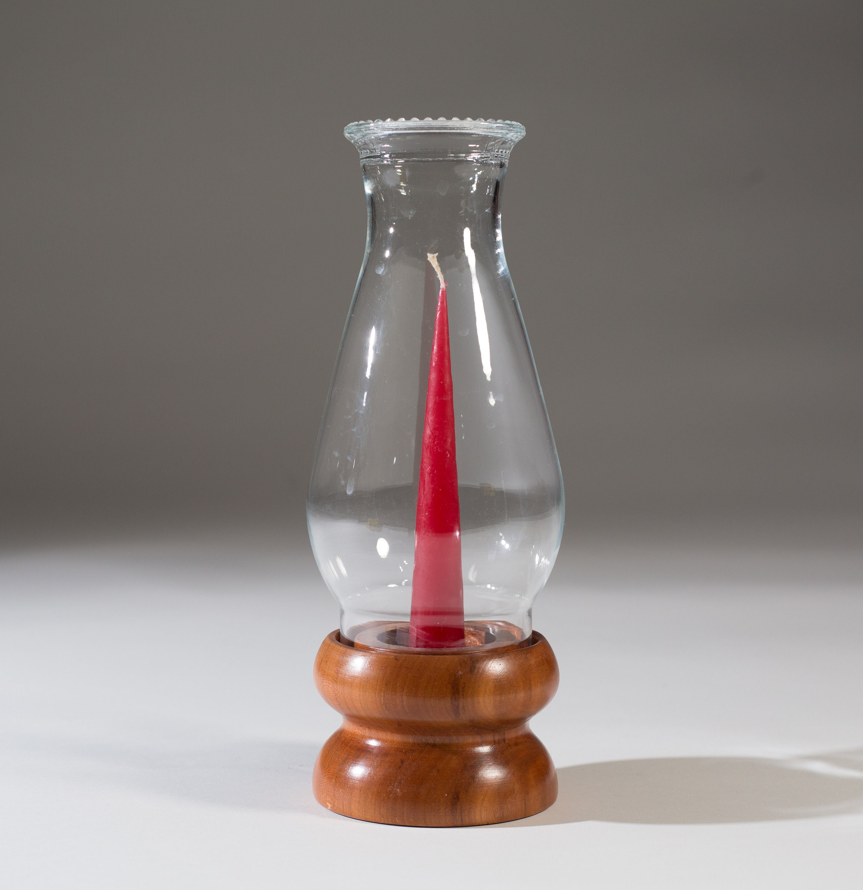 Chimney Candle Lantern Carved Wood and Glass Tea Light Candlestick