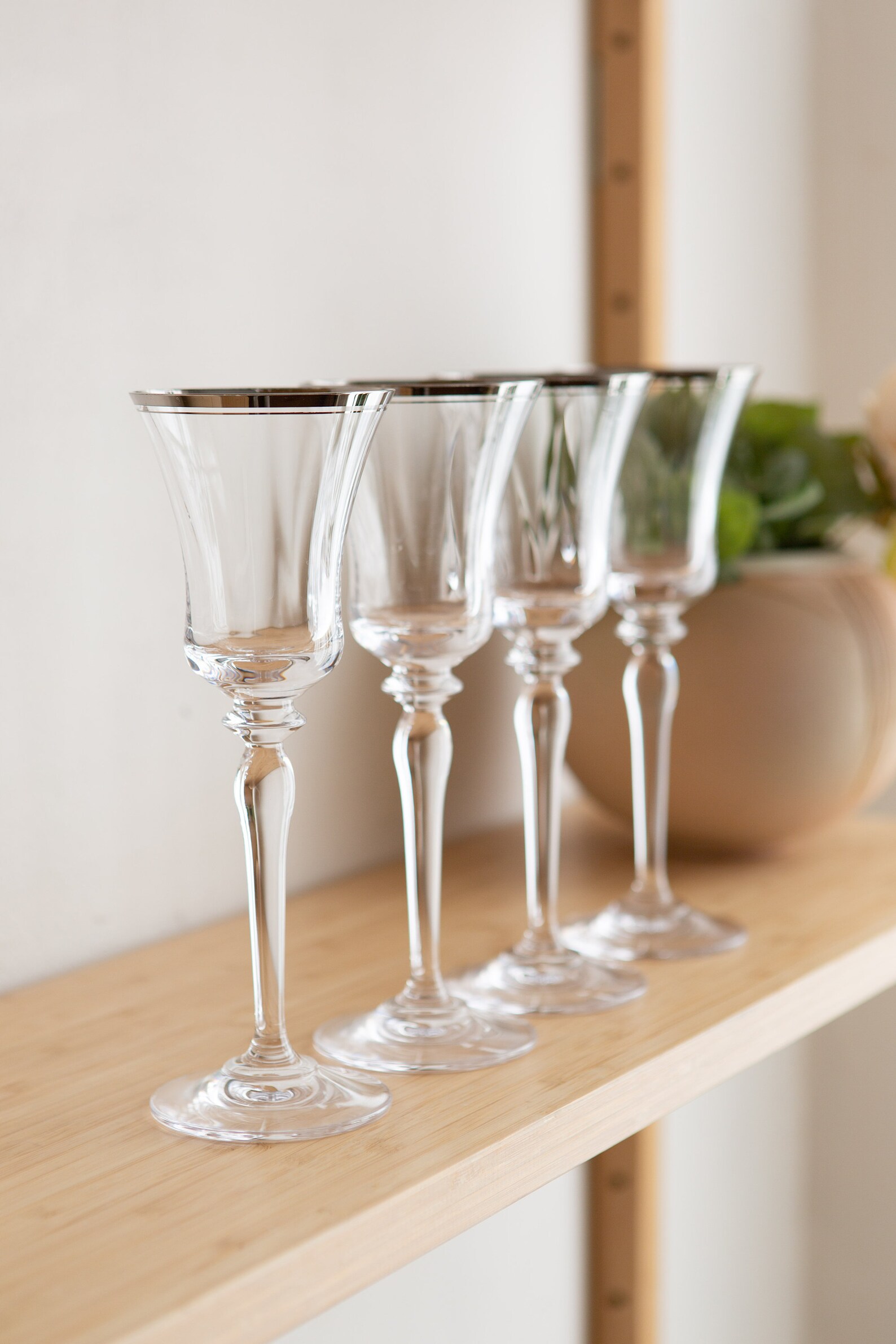 4 Wine Glasses With Platinum Rims 5oz Mid Century Modern Etsy