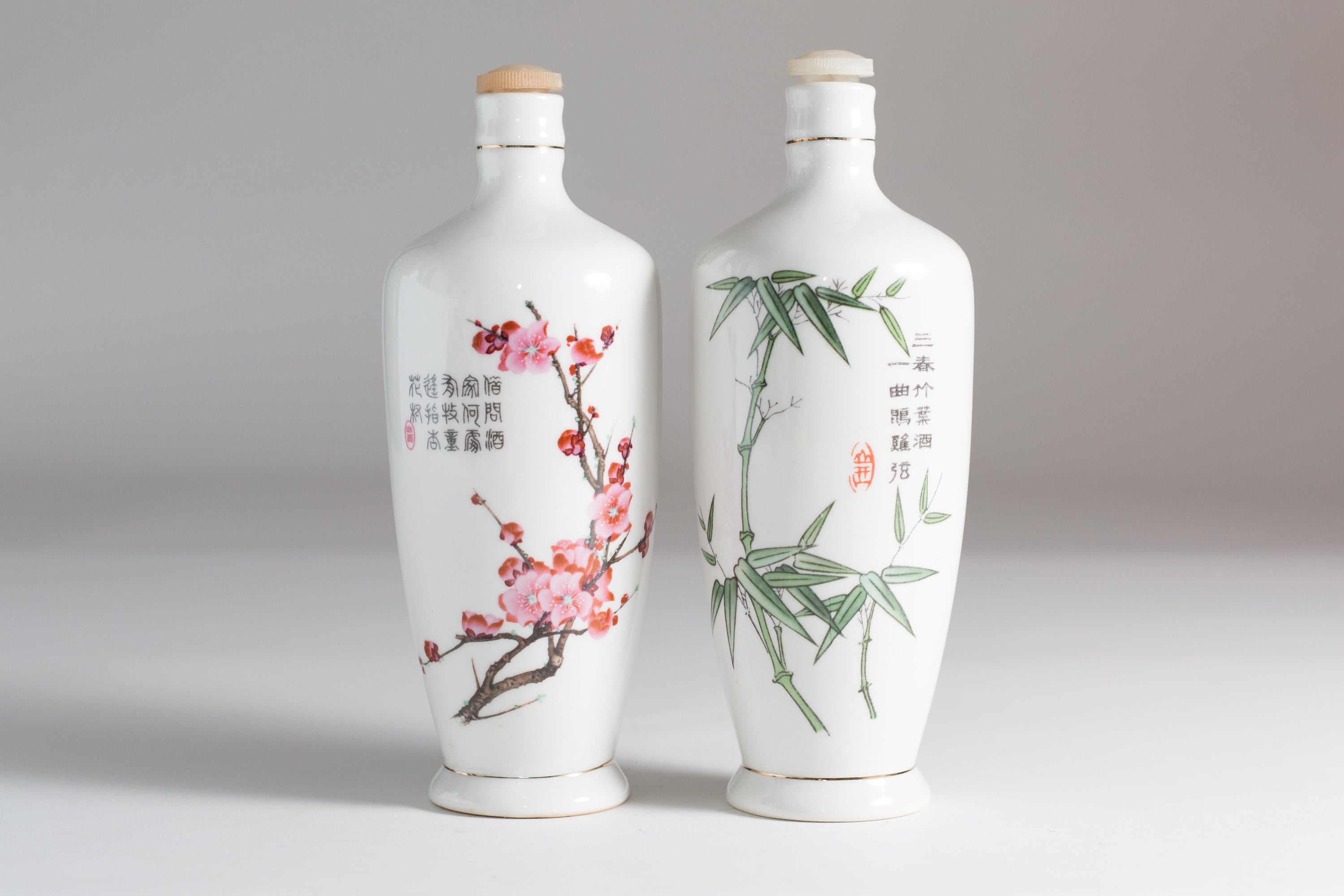 Vintage Chinese Liquor Bottles Ceramic Asian White Bottles with