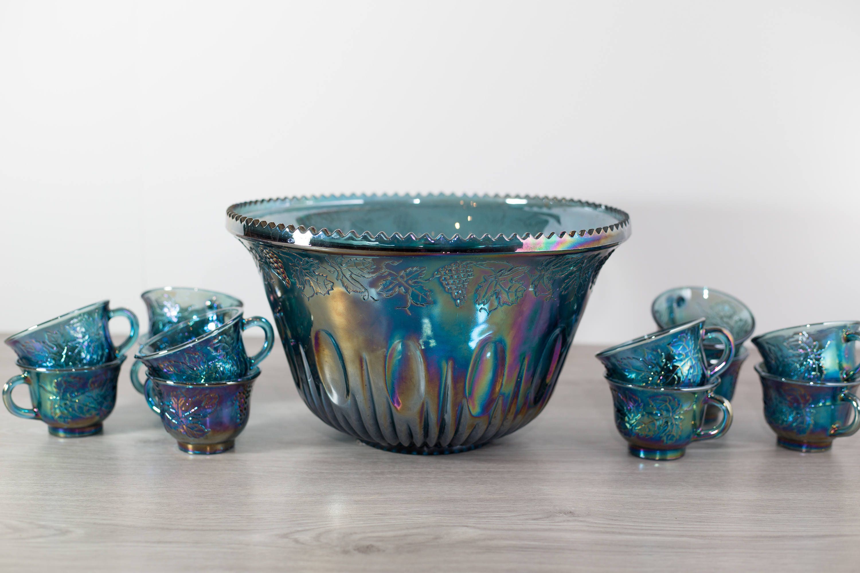 Vintage Iridescent Punchbowl / Indiana Iridescent Blue and Purple