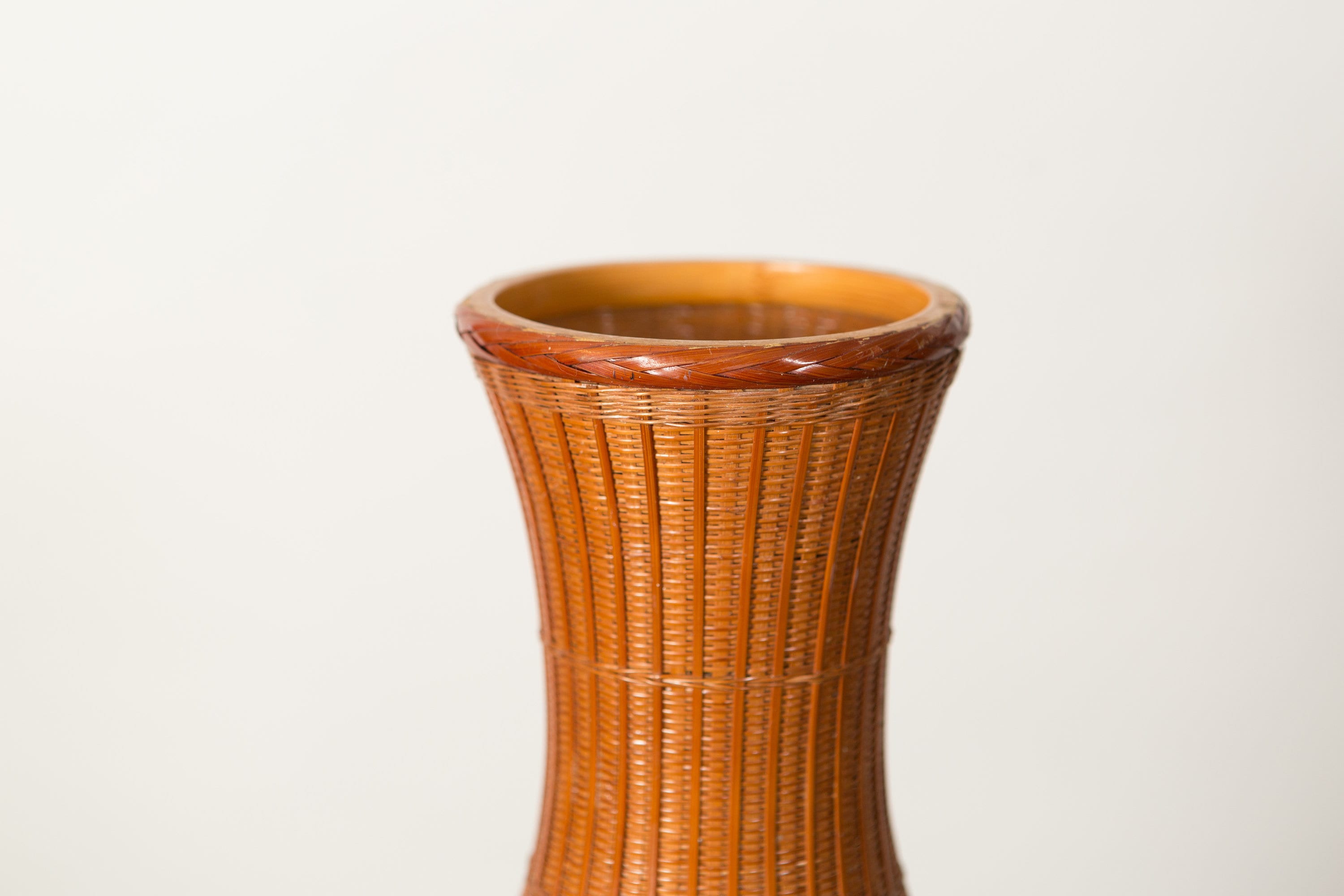 Woven Wicker Vase Large Vintage Rattan Geometric Lidded Flower Basket