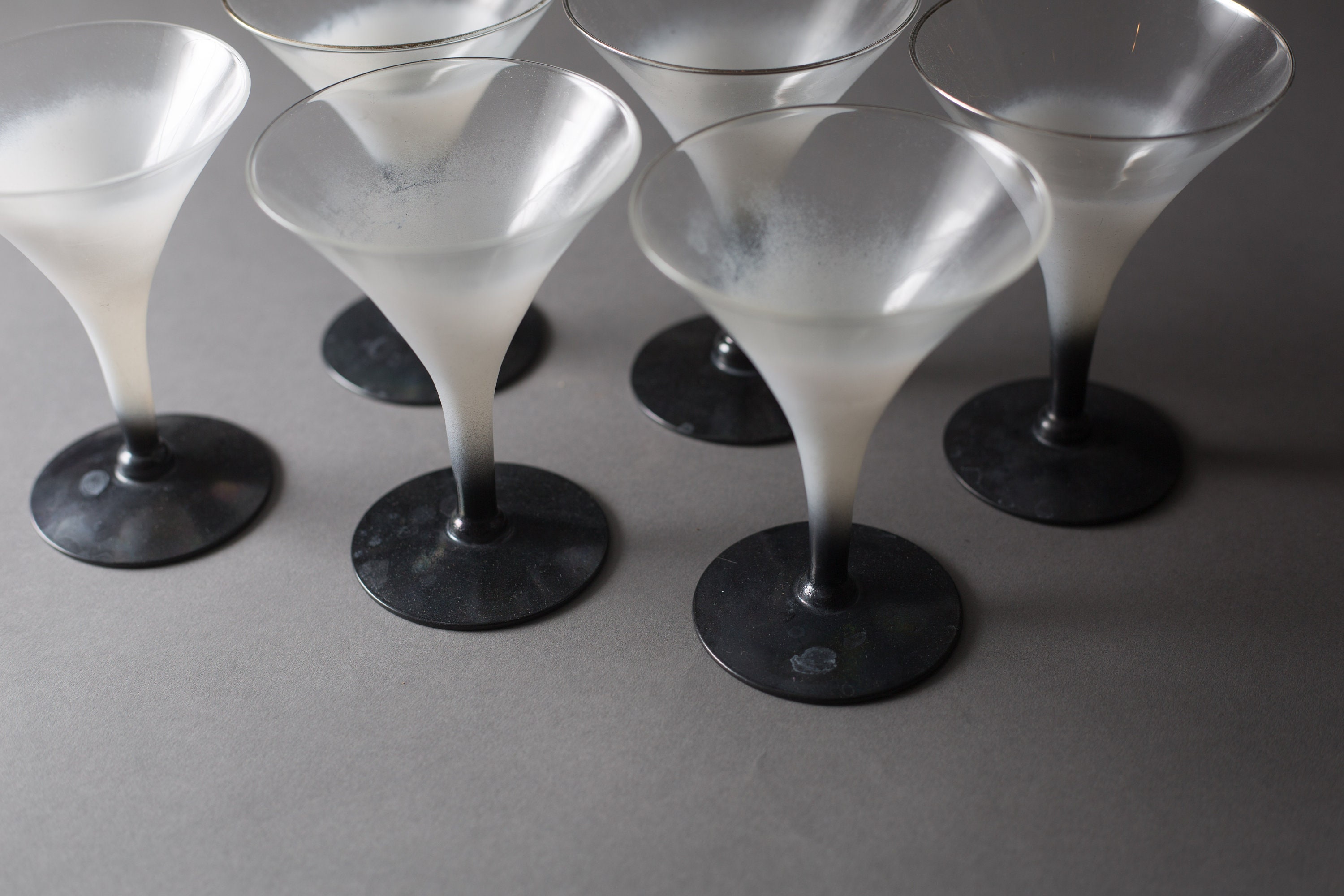 Martina Glass Set of 6 4oz Black and White Ombre Mini Vintage Martini