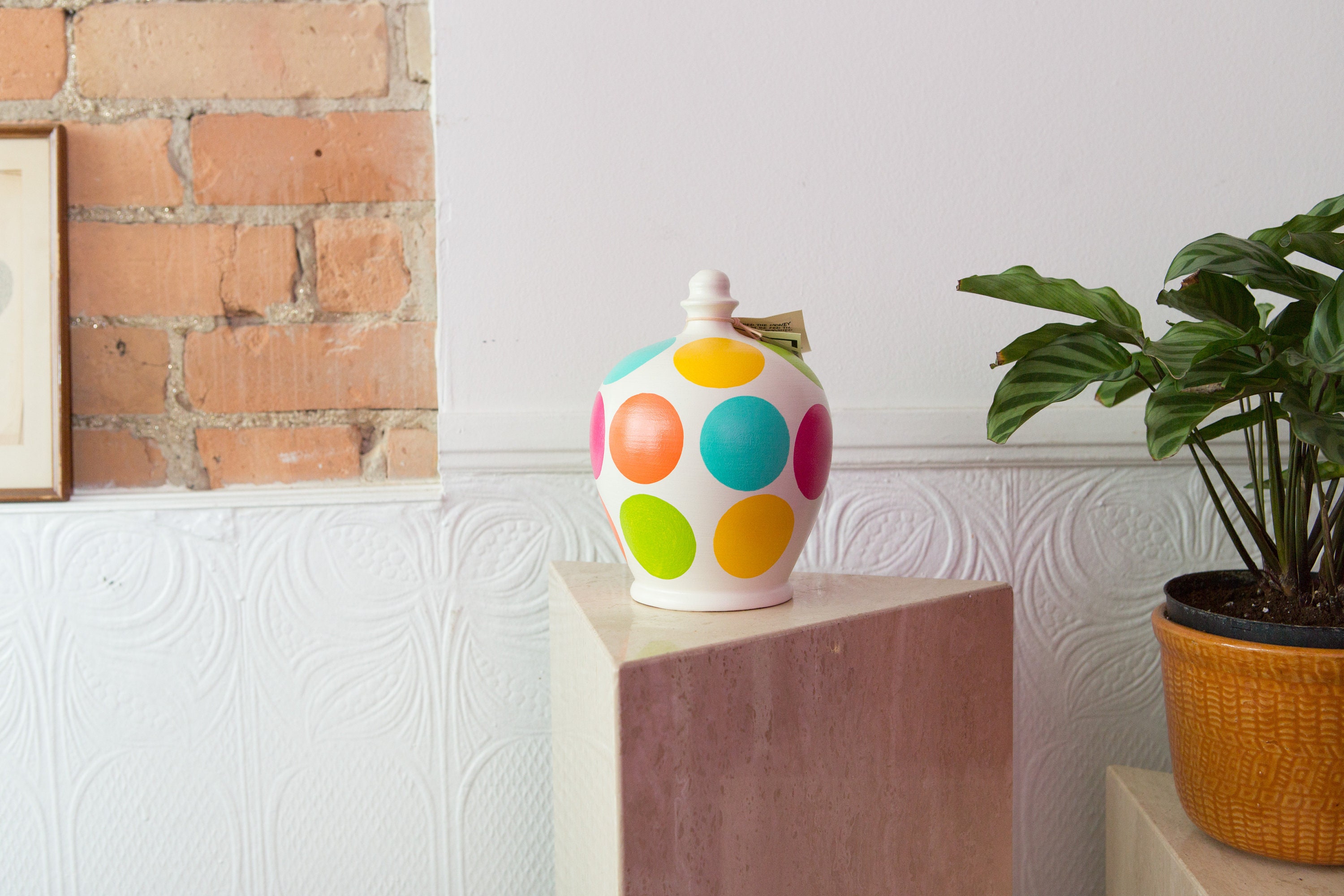 Terramundi Money Pot Ceramic Coin Bank Petty Cash Storage Polka