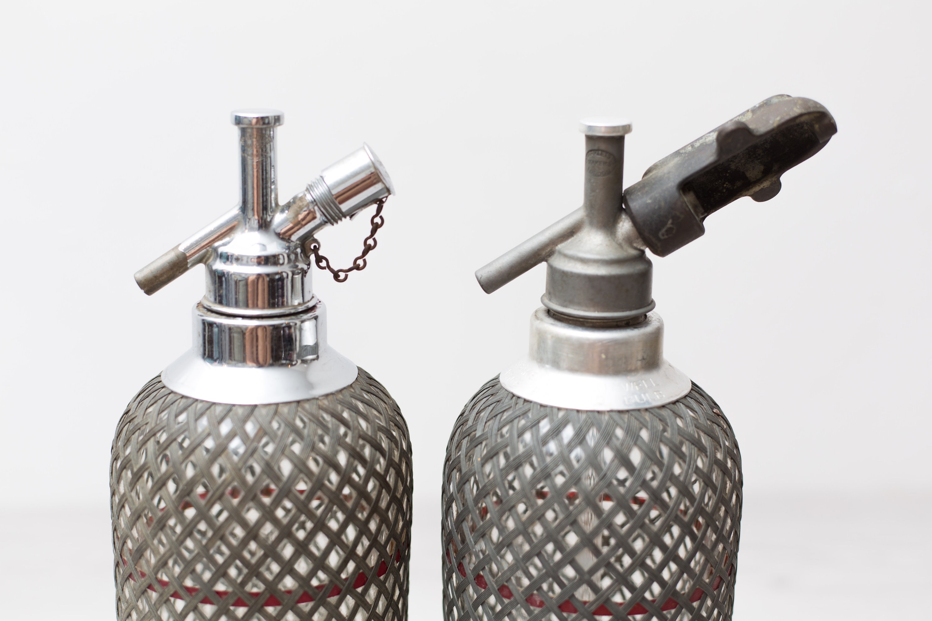 2Vintage Seltzer Bottles Wire Mesh Soda Siphon Vintage Cocktail