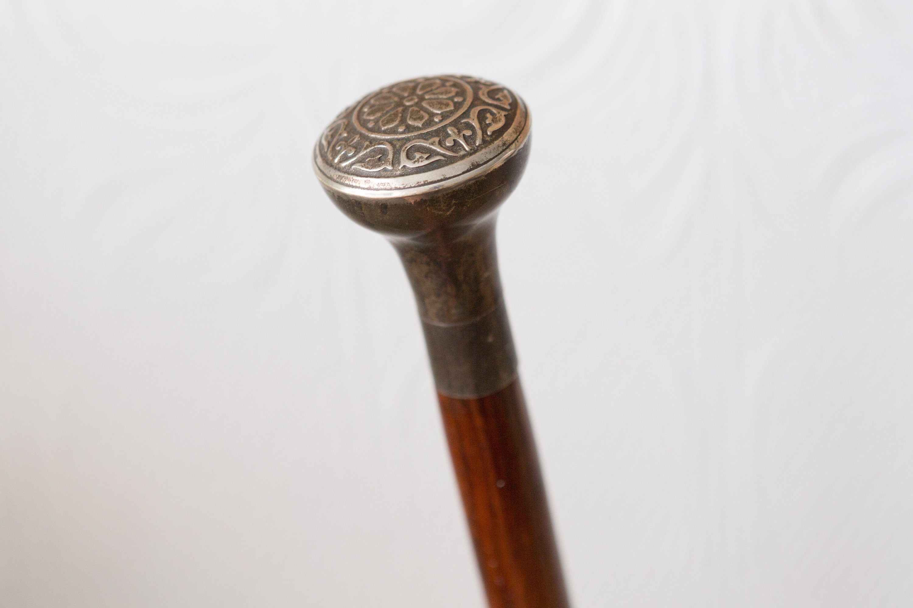 Vintage Wooden Cane with Silver Plated Screw Top Handle Natural Wood
