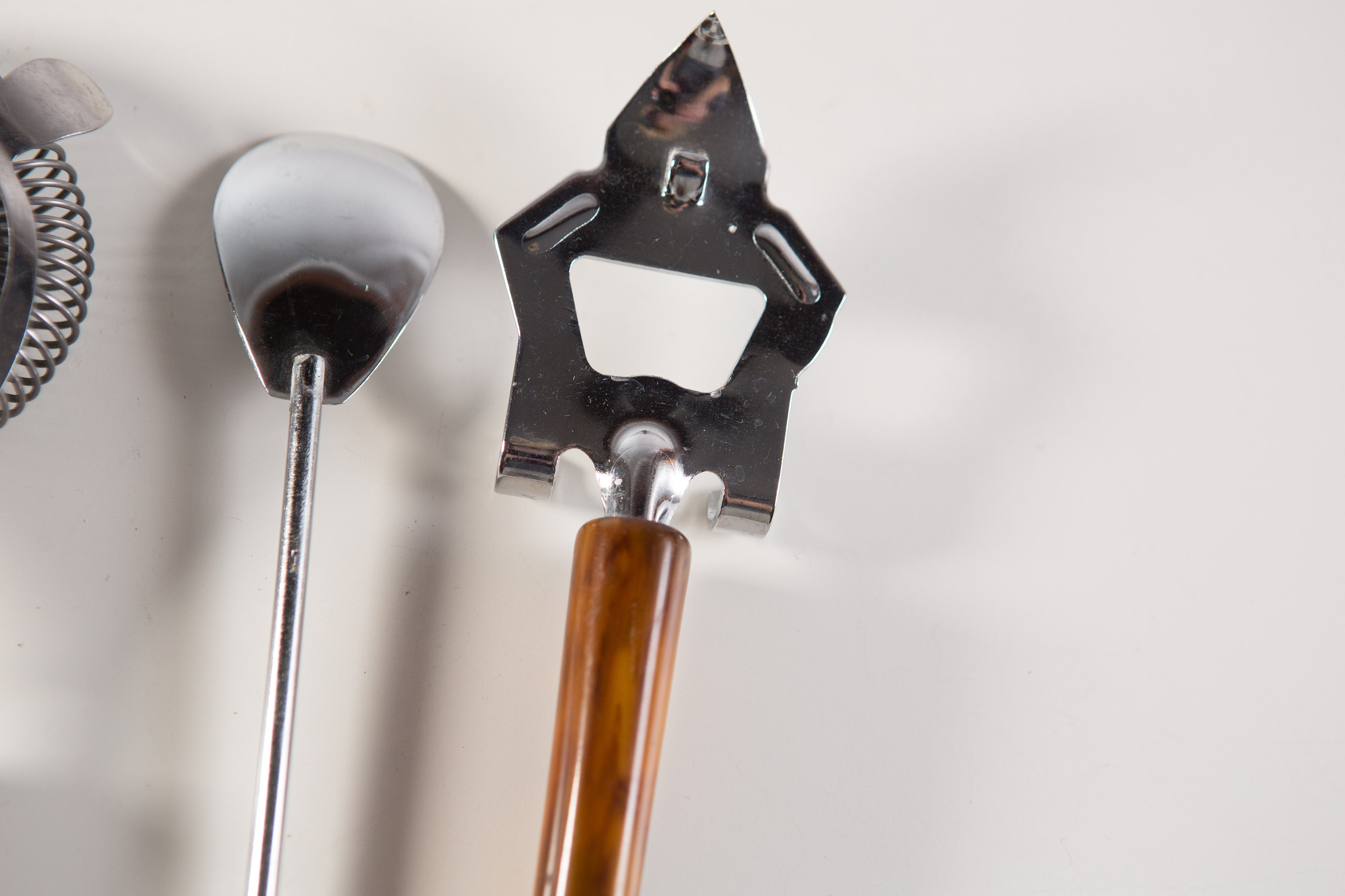 Vintage Bar Utensils / Set of 3 Vintage Stainless Steel and Bakelite