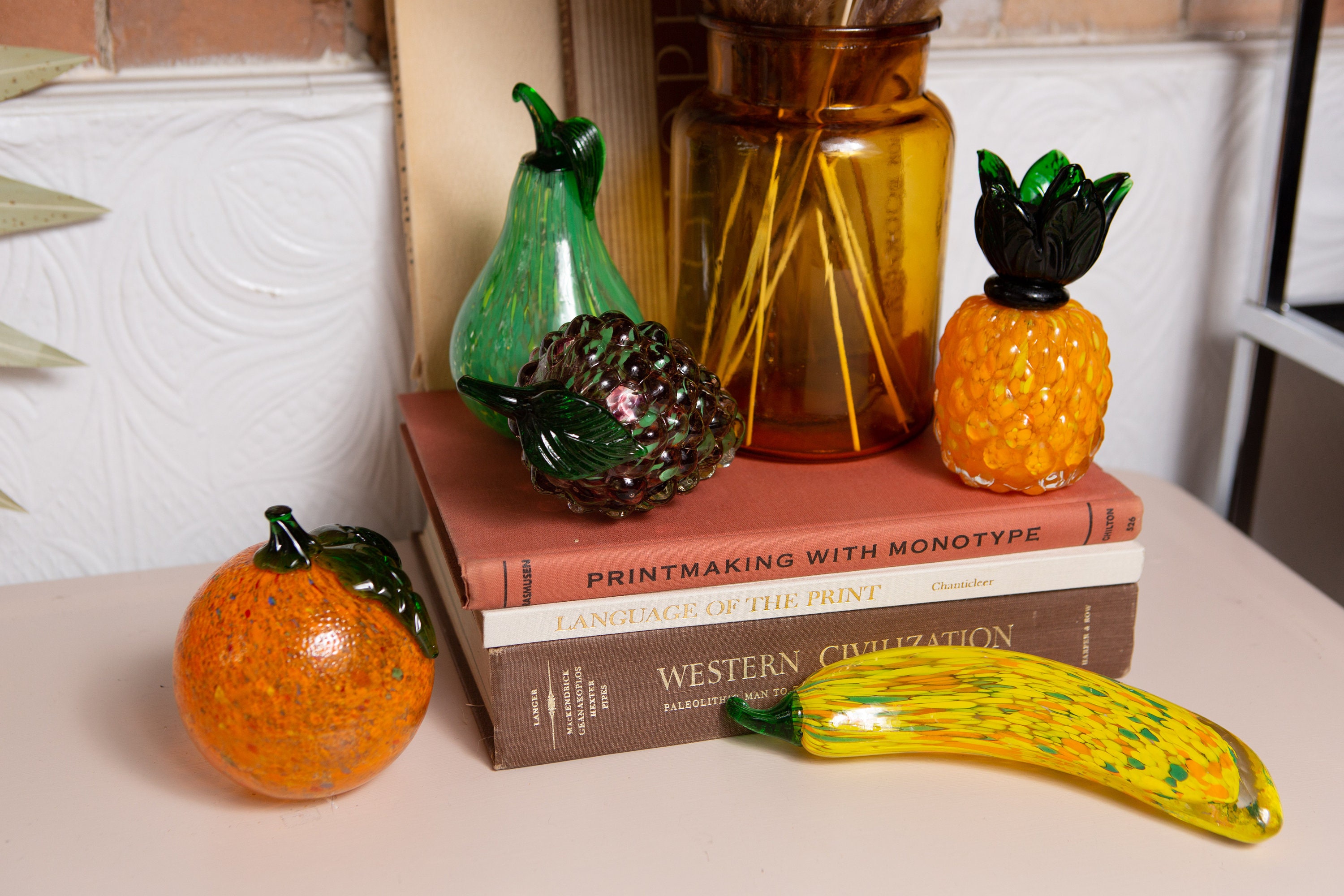 Vintage Glass Fruit Retro Handblown Art Glass Fruit Sculpture Mid