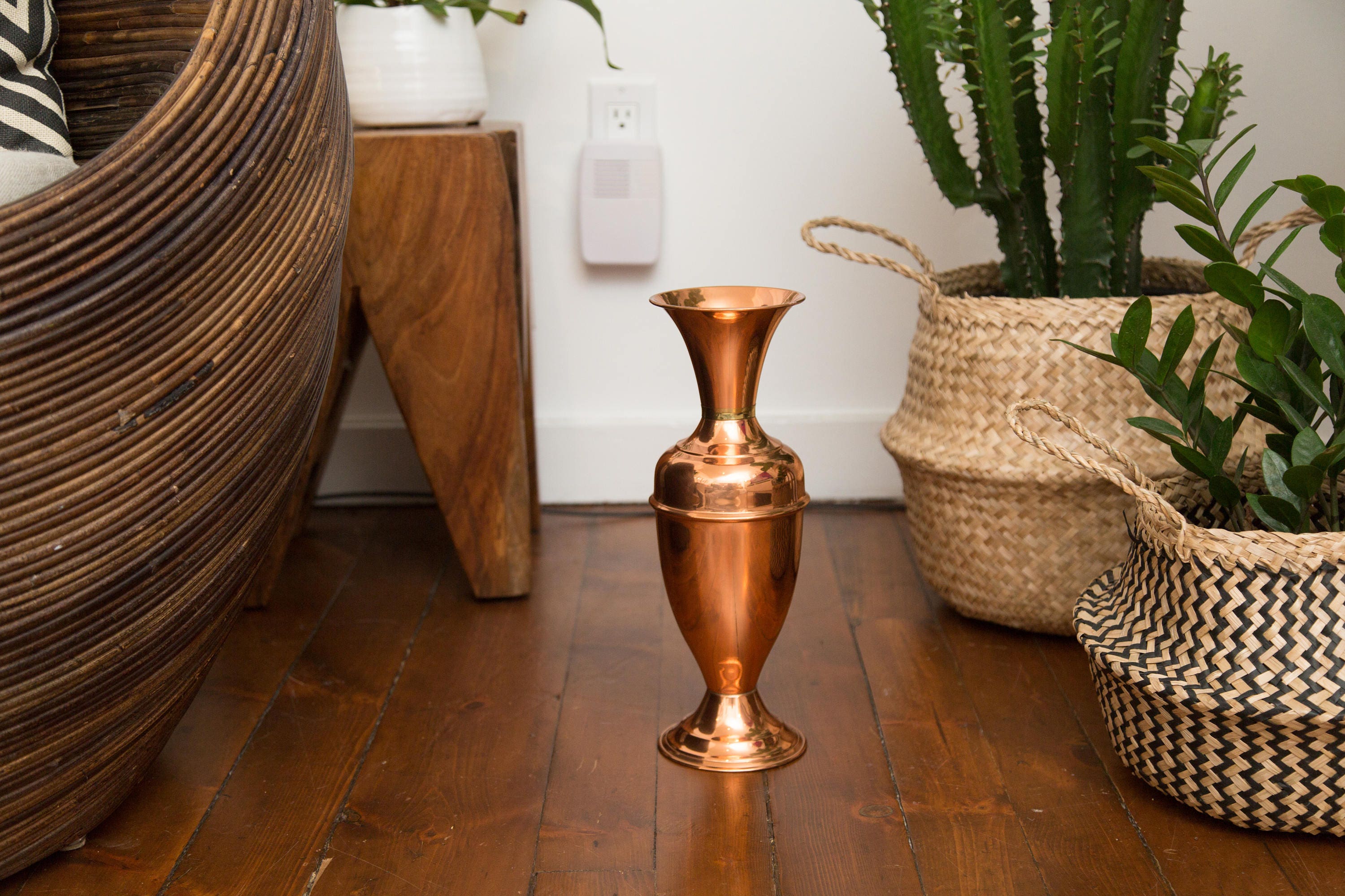 Vintage Solid Copper Vase Metallic Shiny Trumpet Flower Vase Mid