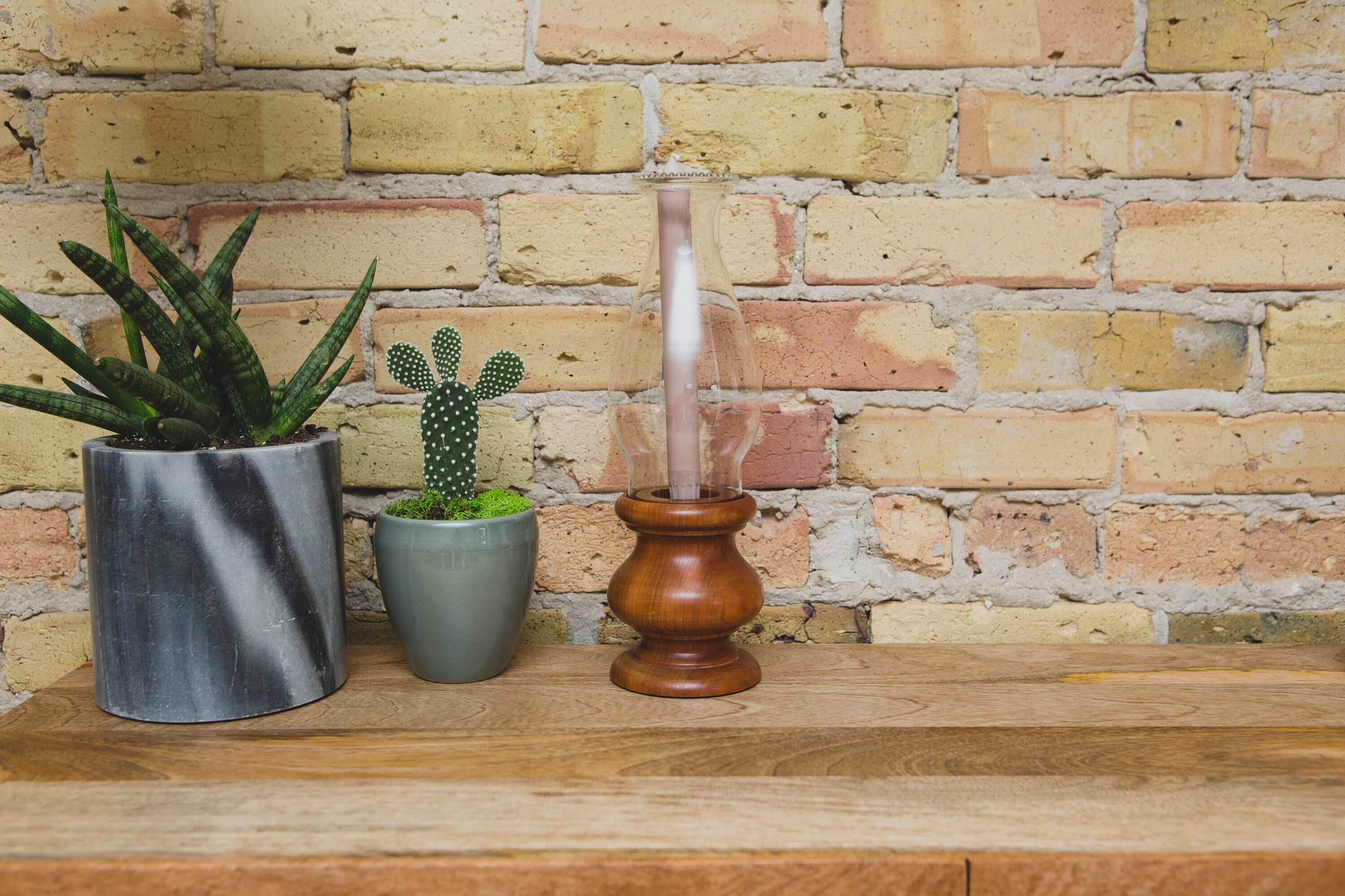 Chimney Candle Lantern Carved Spun Wood and Glass Candlestick Holders