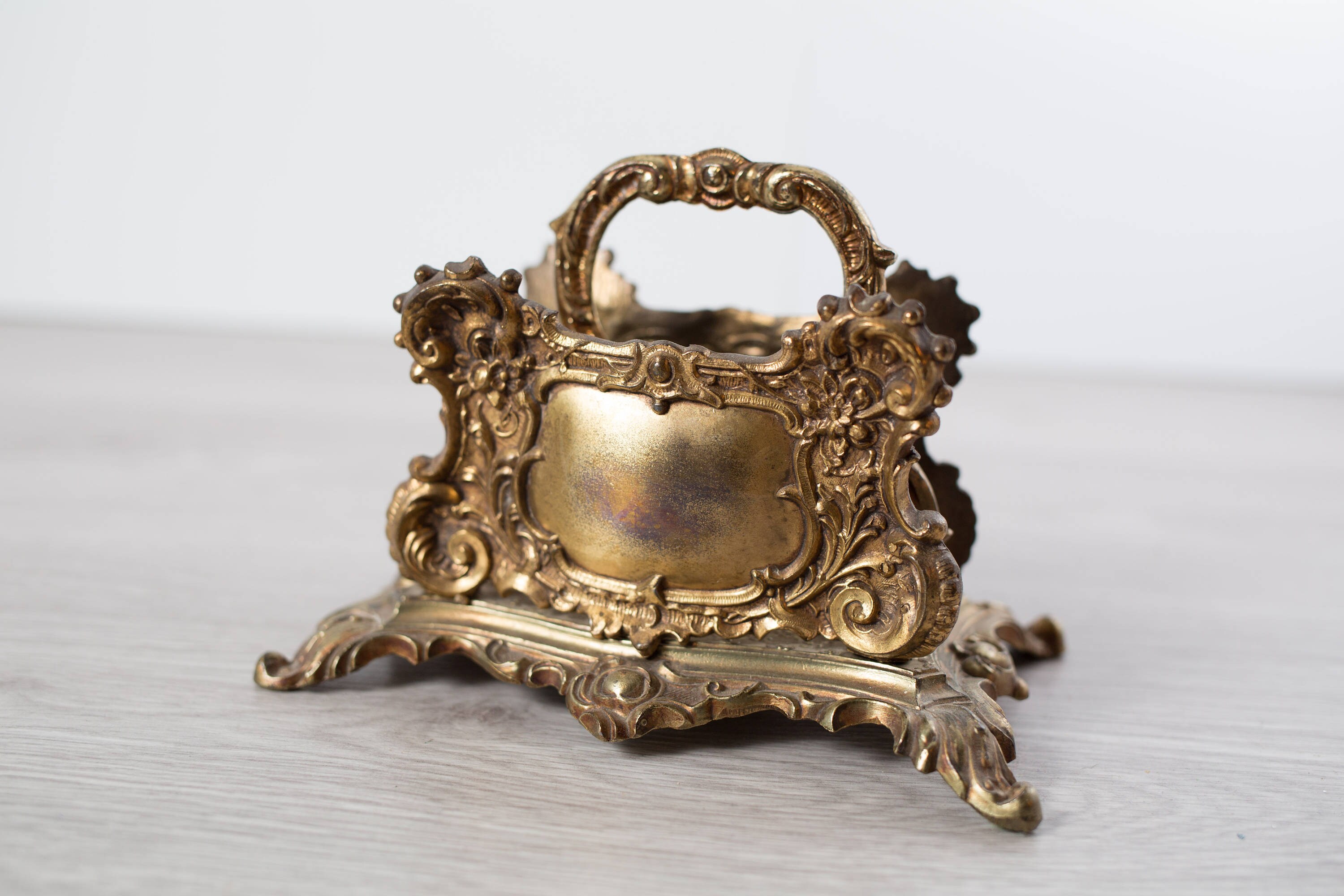 Ornate Brass Letter Holder /1960's Brass Plated A&M Leatherlines New