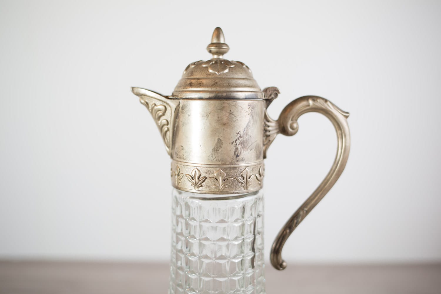 Vintage Carafe / Primrose Silver Plated EP Zinc Italian Quilted Crystal