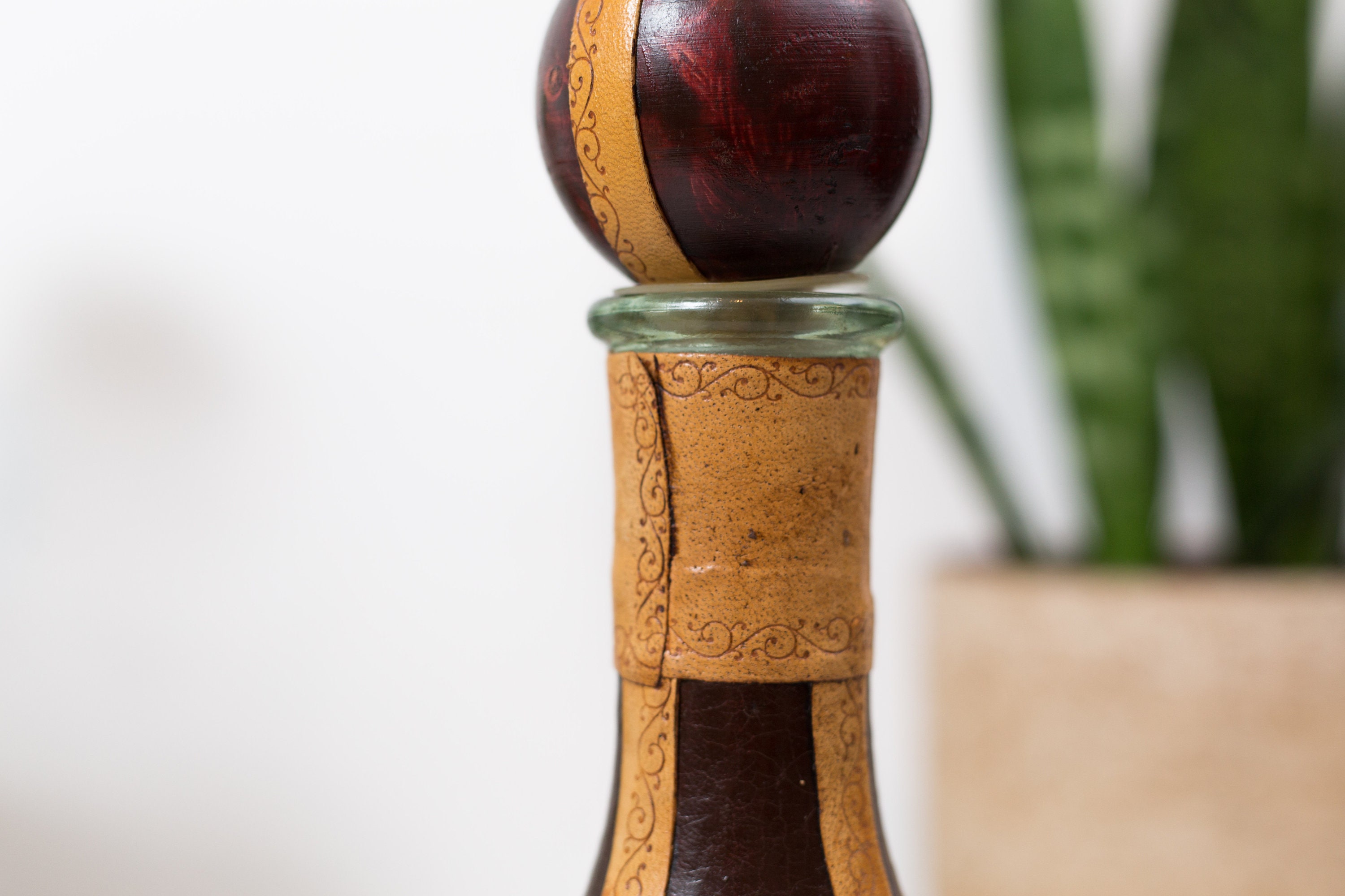 Leather Bird Decanter Italian Made Leather Encased Glass Decanter