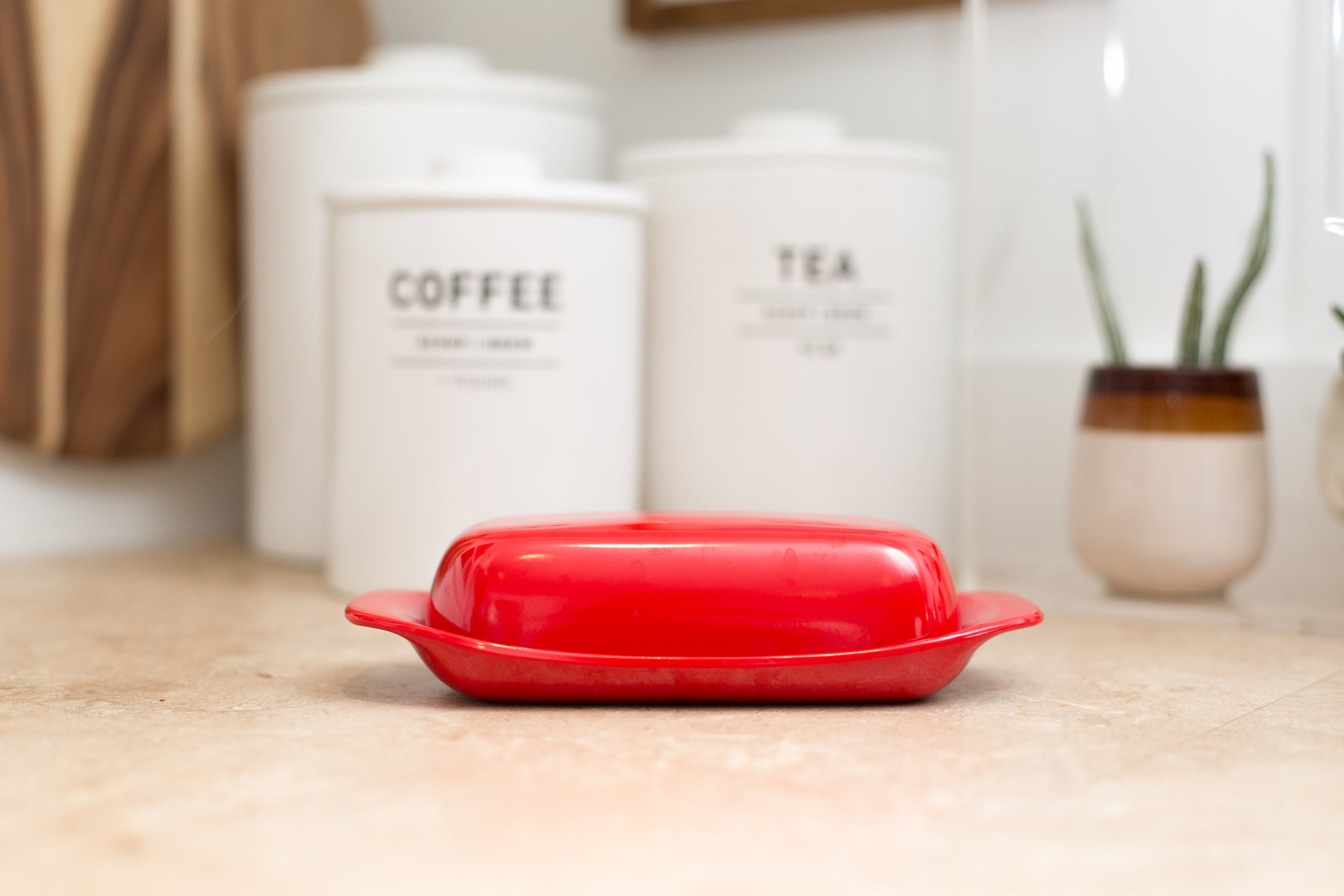Vintage Melmac Butter Dish Red Lidded Butter Dish Made in Canada