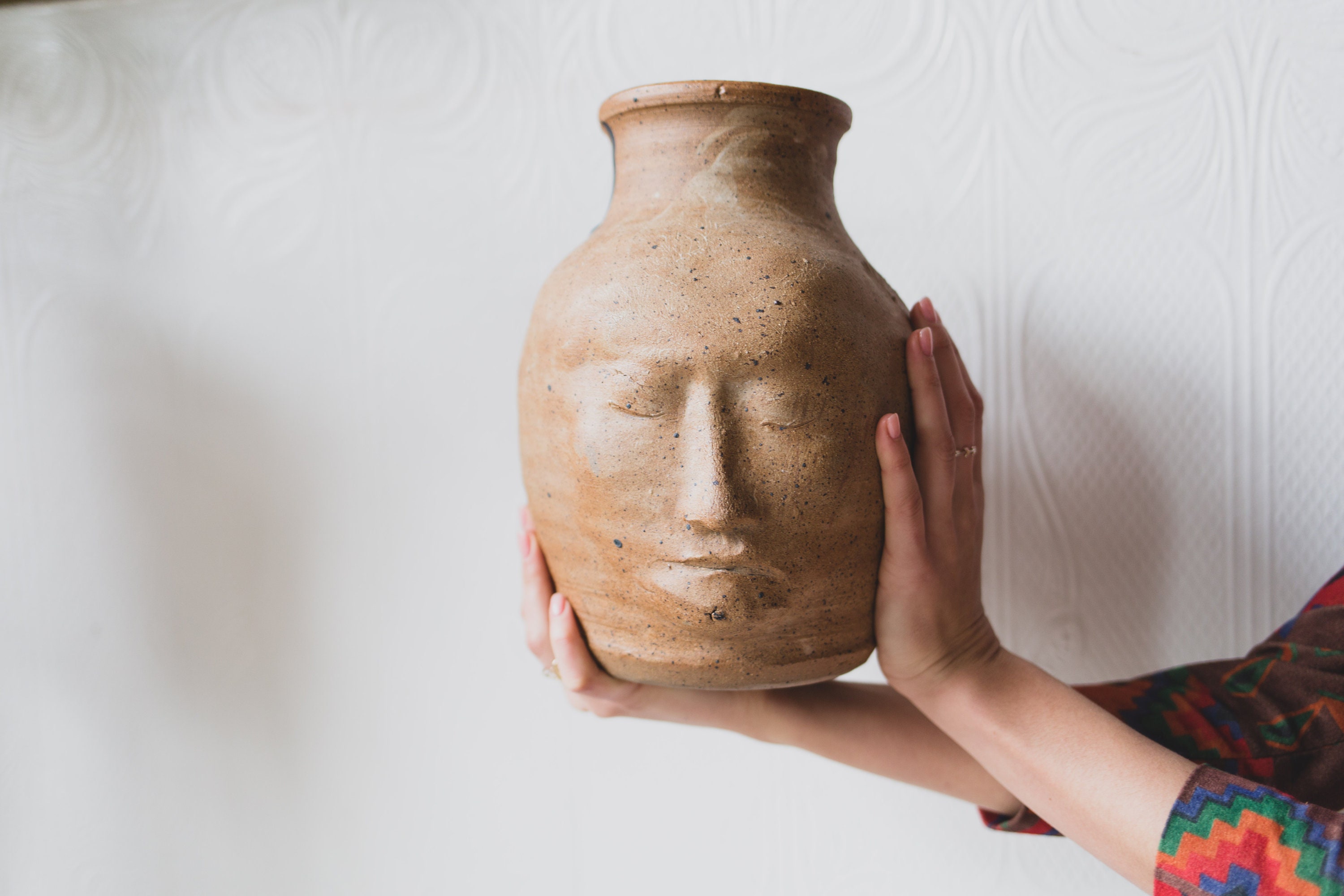 Ceramic Art Vase With Two Faces Handmade Double Expression