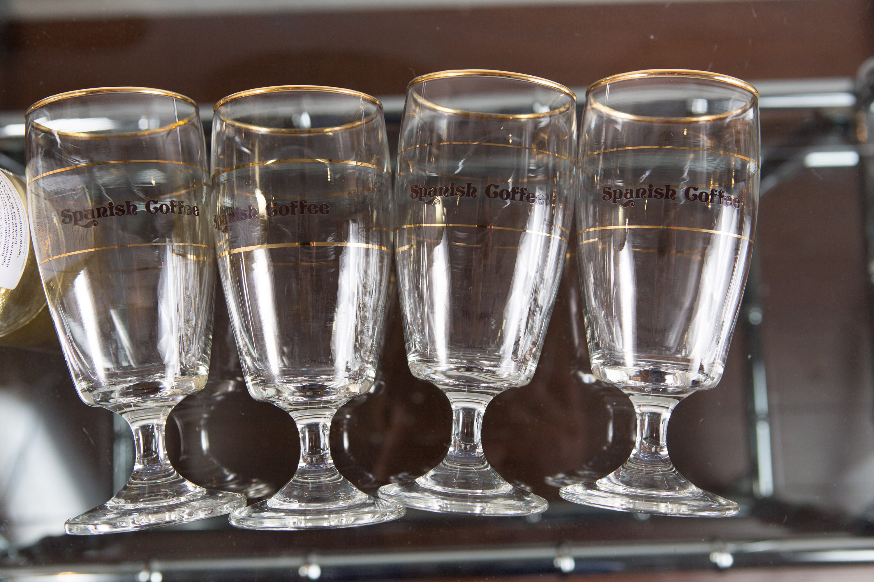 4 Spanish Coffee Glasses Vintage Gold Rim Specialty Coffee Stemware