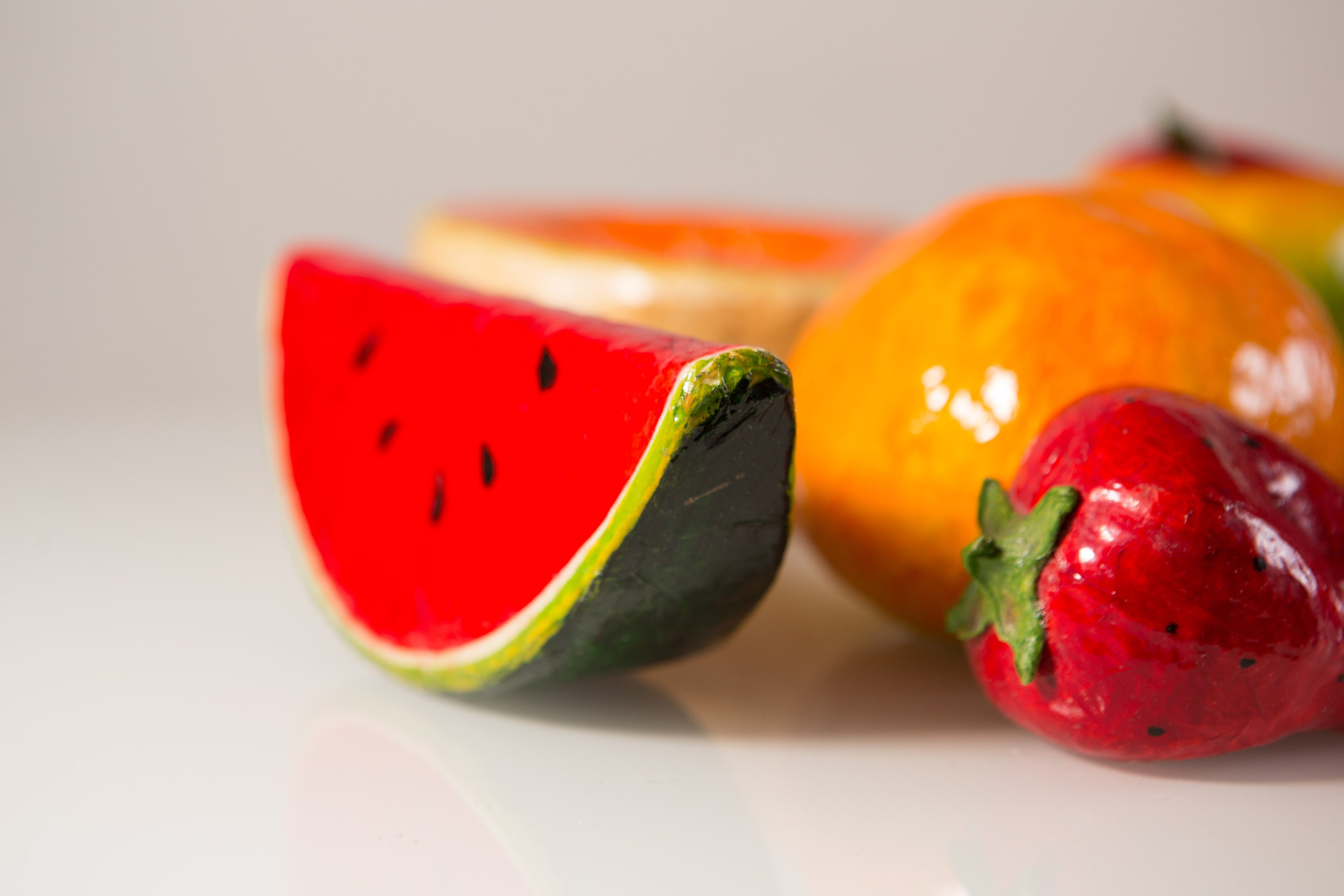 Paper Mache Fruit 9piece Set of Vintage Handmade and Painted Mexican