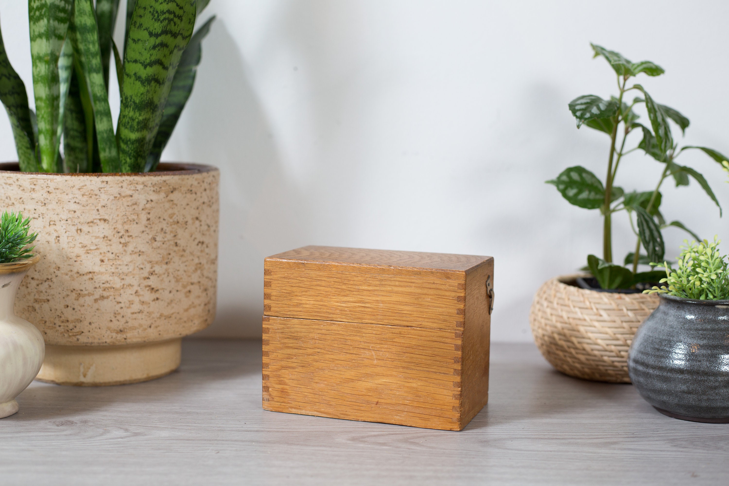 Vintage Wood Recipe Box Vintage Oak Wood Grain Finger Joint Box Mid