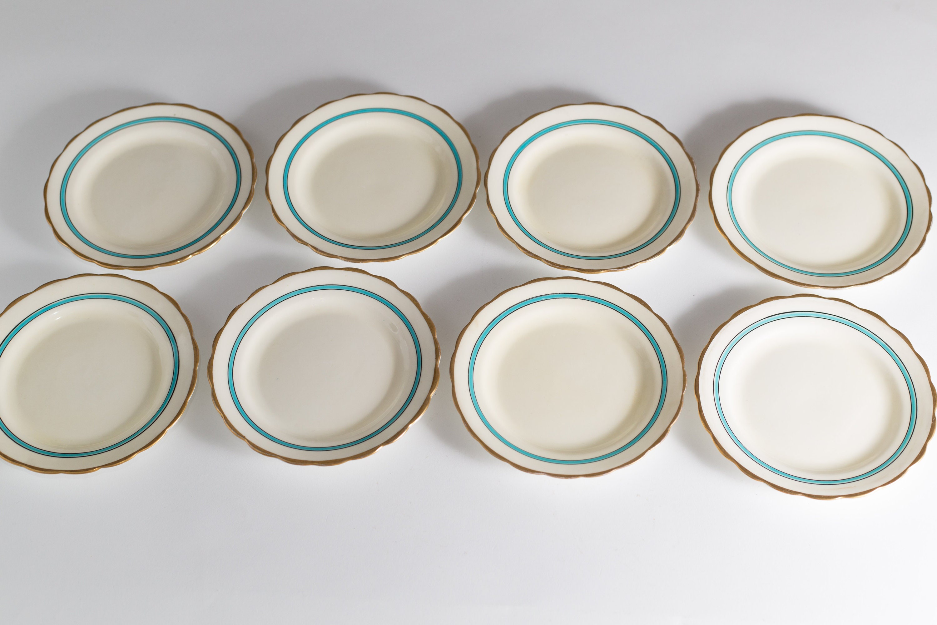 8 New Chelsea Staffs Side Plates Blue, Gold and White Antique Bread
