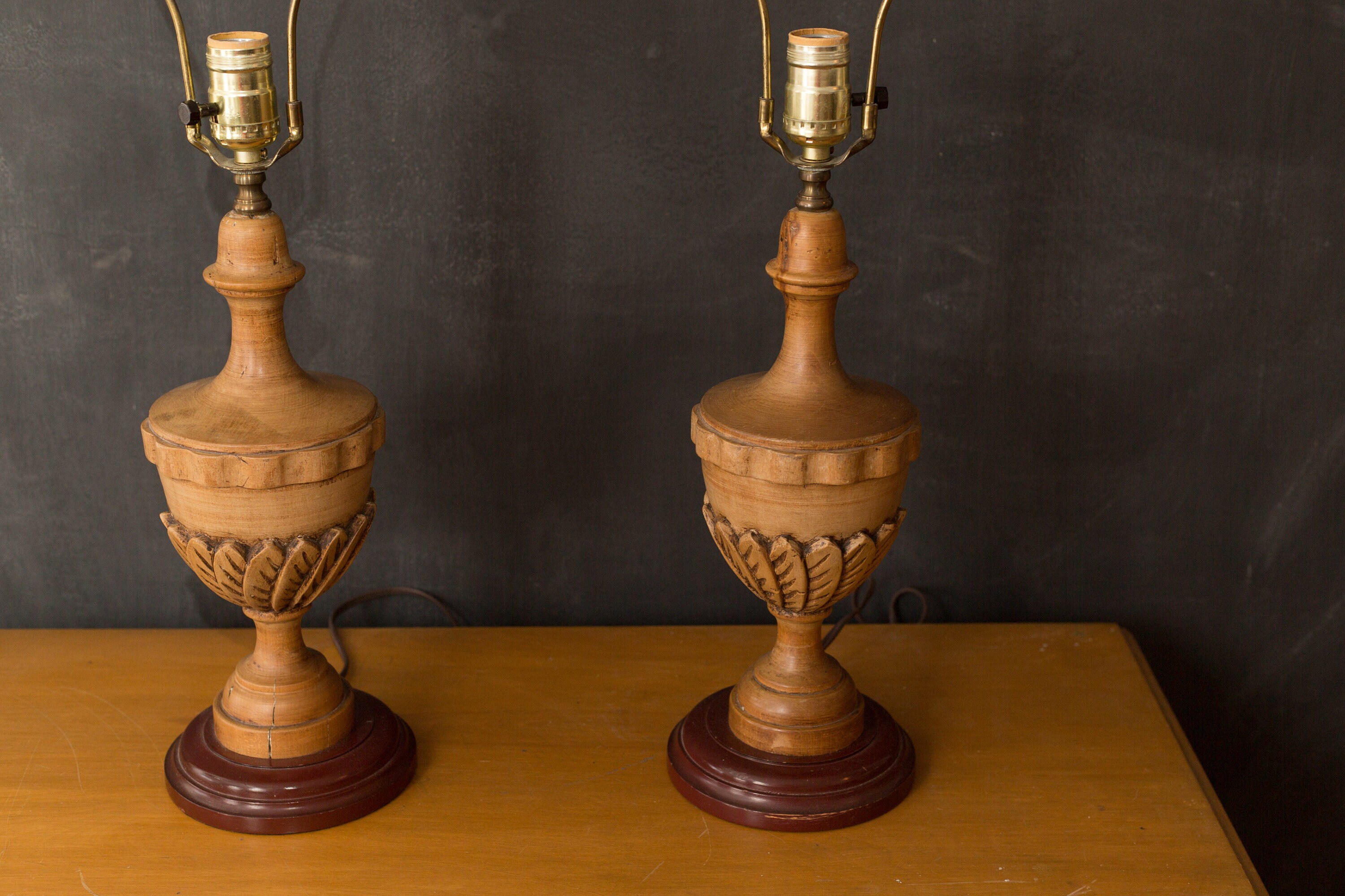 Wood Table Lamps Pair of Vintage Ornate Style Carved Wood Accent