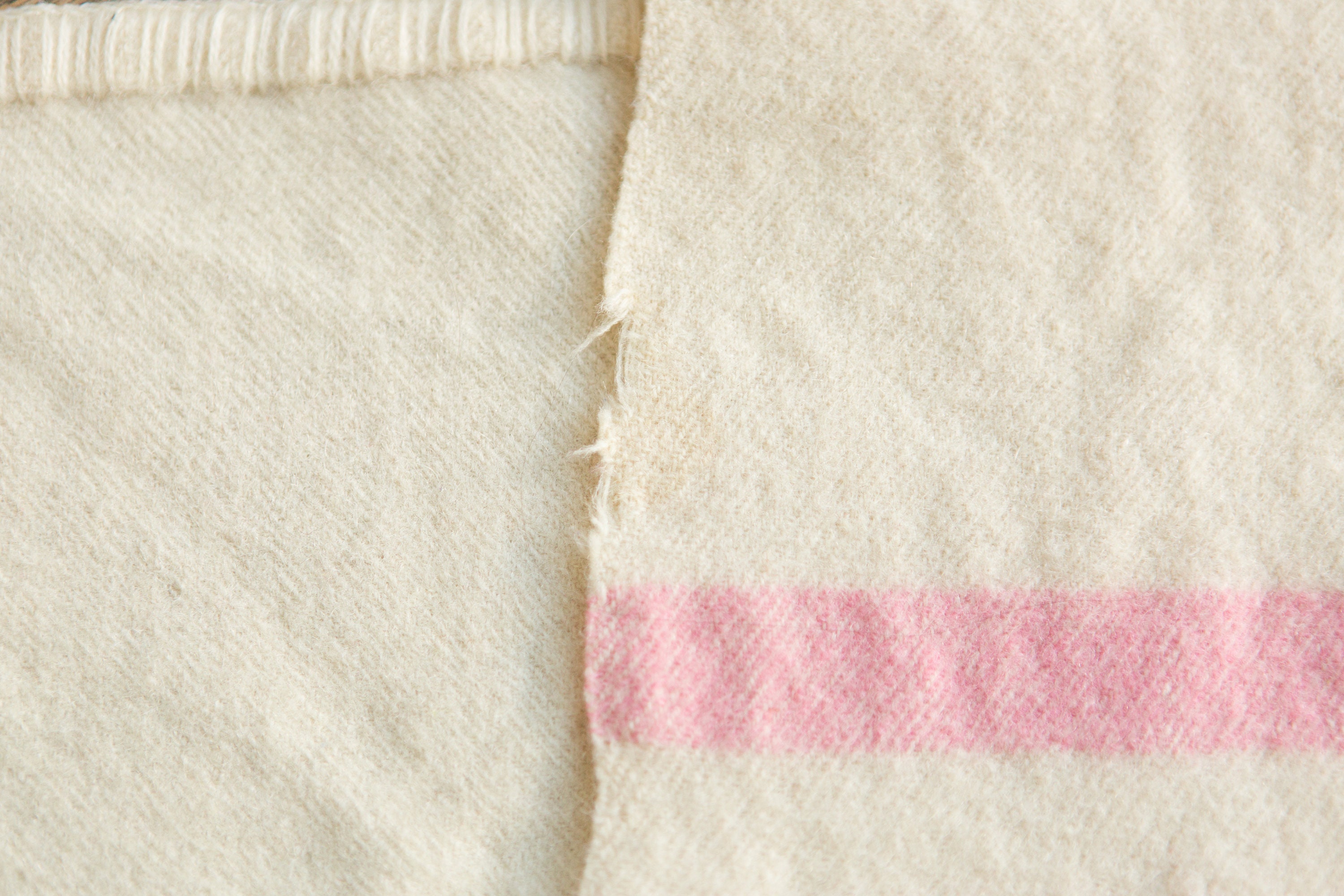 Vintage Striped Blanket Cream and Pink Wool Pinstripe Throw Pastel Pink Baby's Room Nursery
