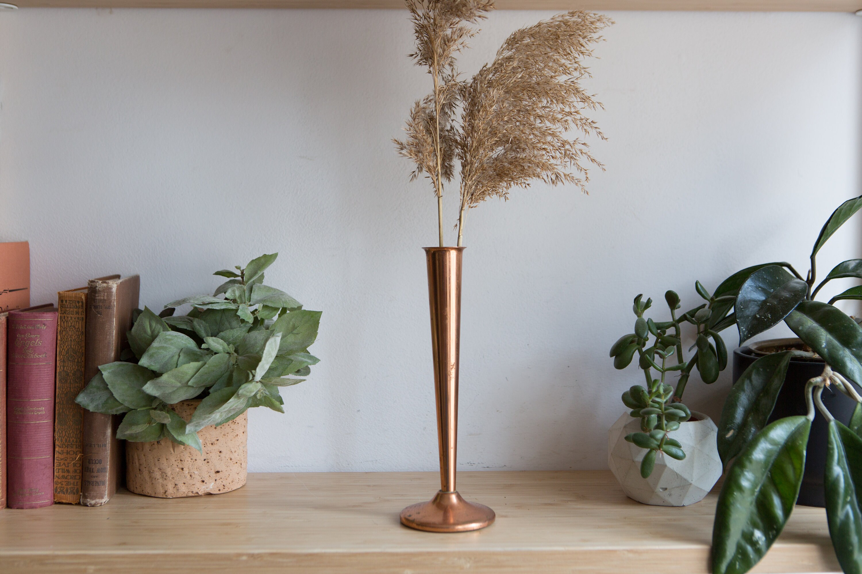 Vintage Copper Vase Metallic Shiny Small Trumpet Flower Bud Vase