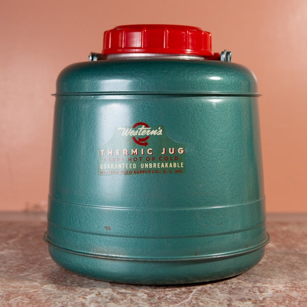 Vintage Vegabond Insulated Metal Jug - Green 50's Cooler - Thermos For Camping with Spout and Carrying Handle