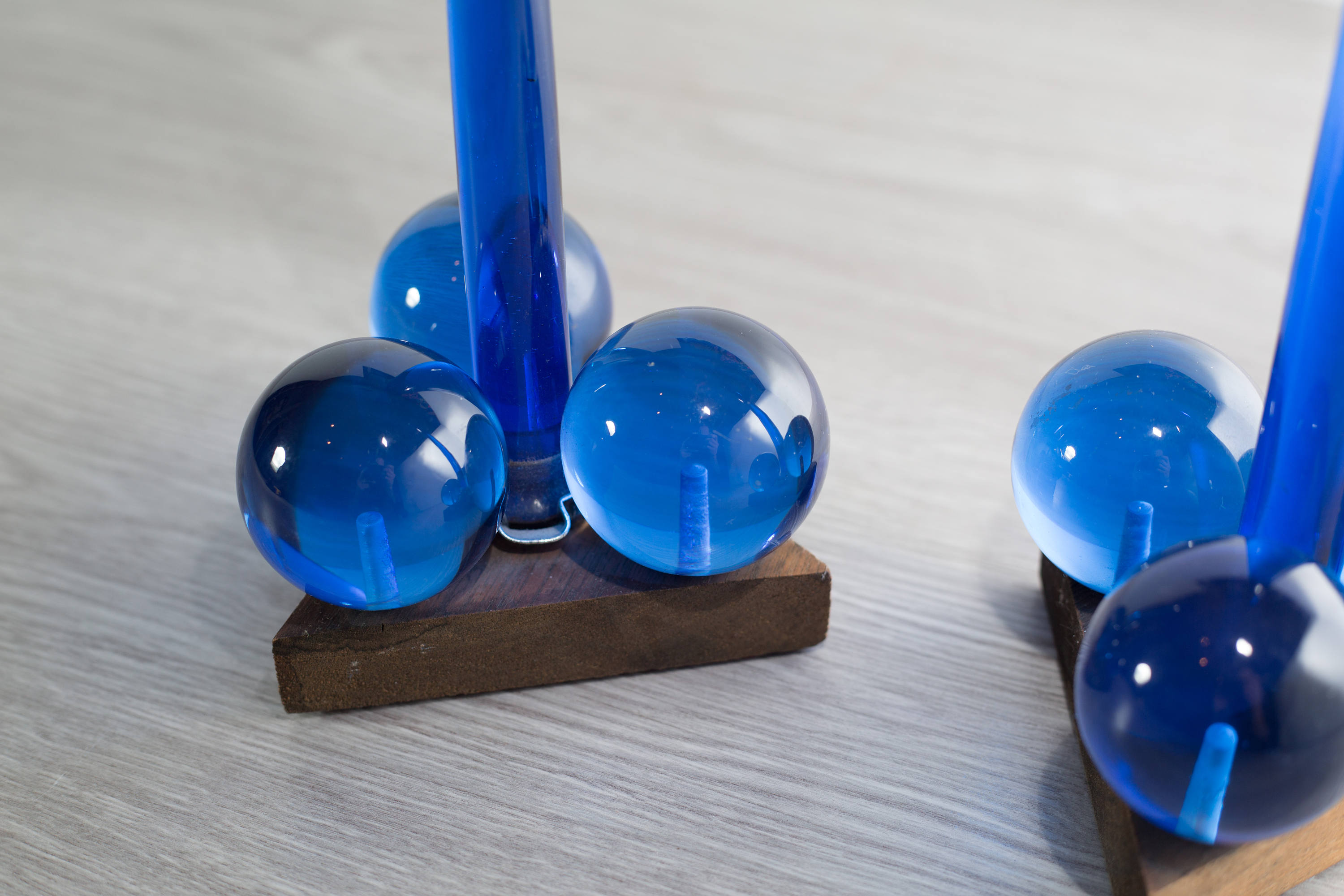 Resin Candles with Balls / Pair of vintage Blue Resin Decorative