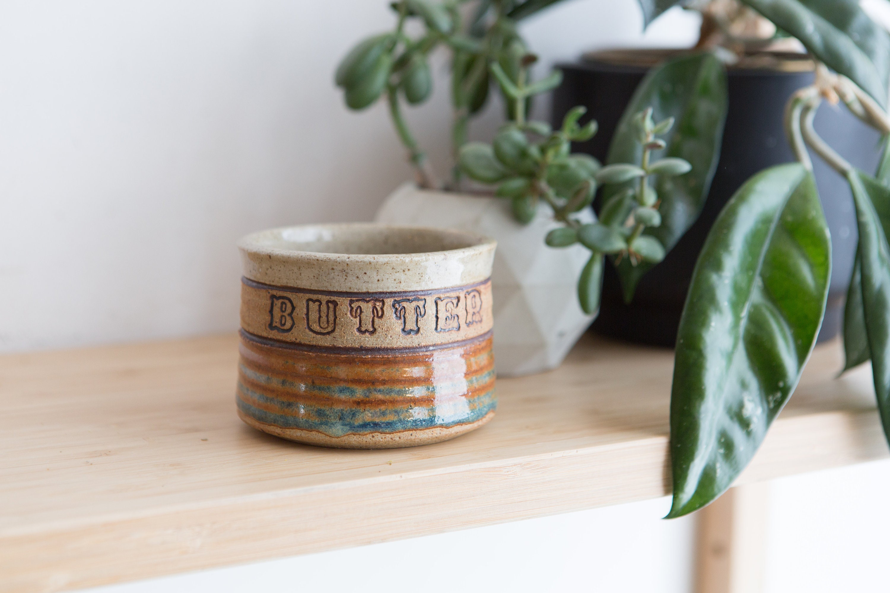 Ceramic Butter Dish Studio Pottery Round Handmade Rustic Farmhouse