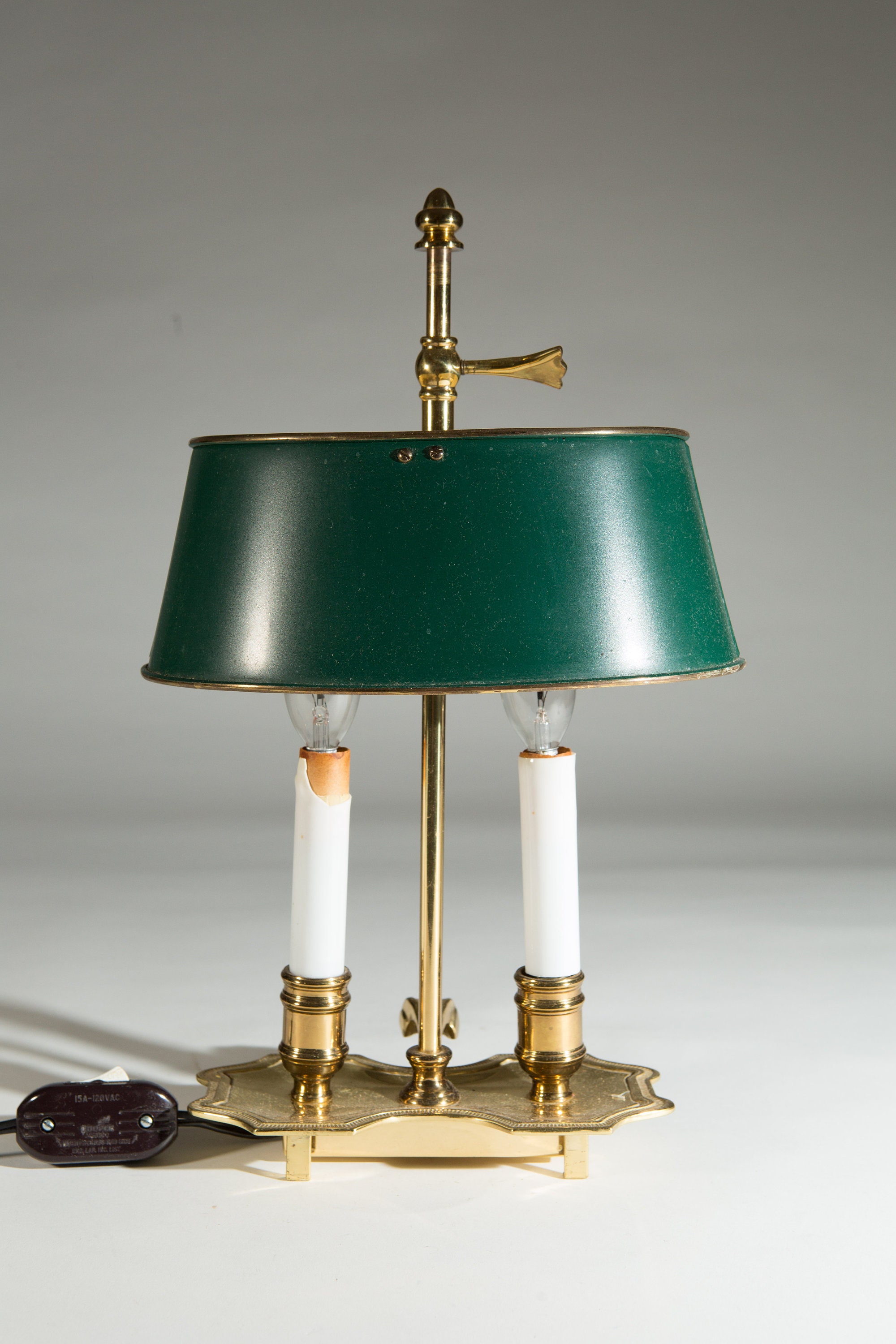 Vintage Desk Lamp - Green and Brass Round Colonial Style Accent Lamp