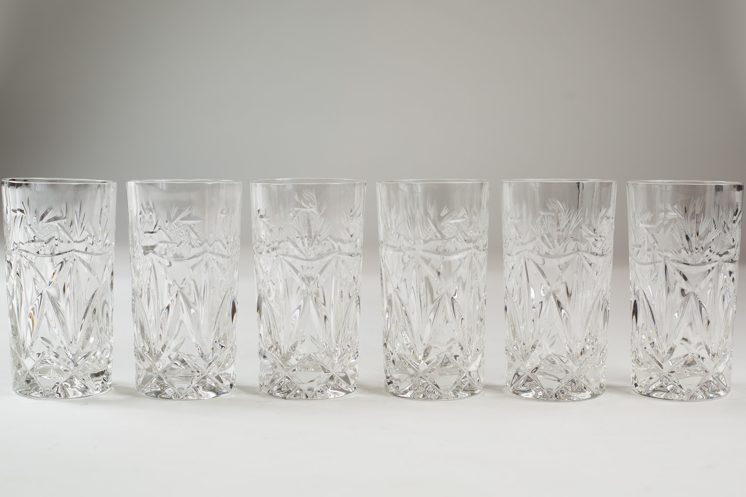 6 Vintage Highball Glasses - Etched Style Cocktail Highball Glassware ...
