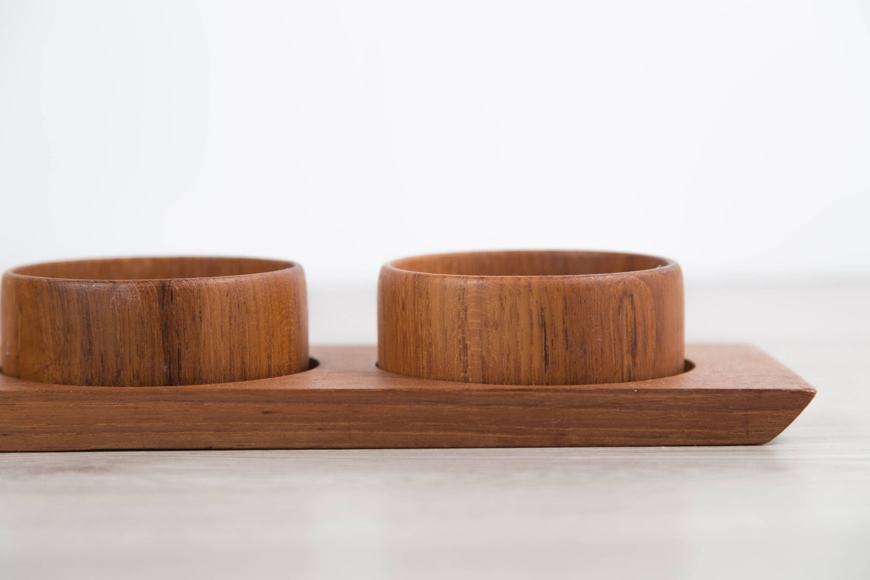 Teak Wood Condiment Set / Vintage Round Exotic Solid Wood Food Safe Serving Appetizer Dish