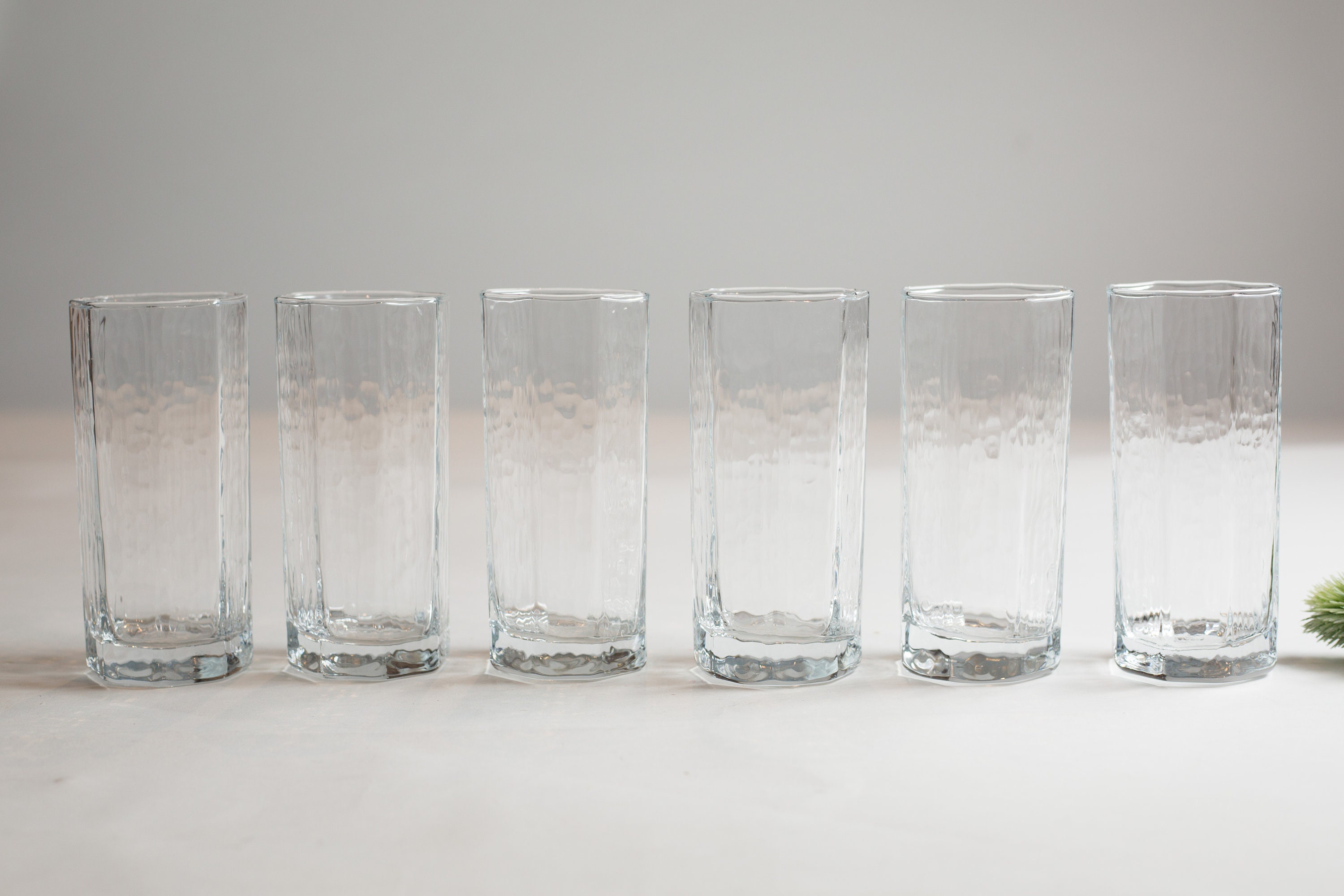 6 Octagon Glasses 14oz Vintage Set of Highball Tumbler Barware Glasses