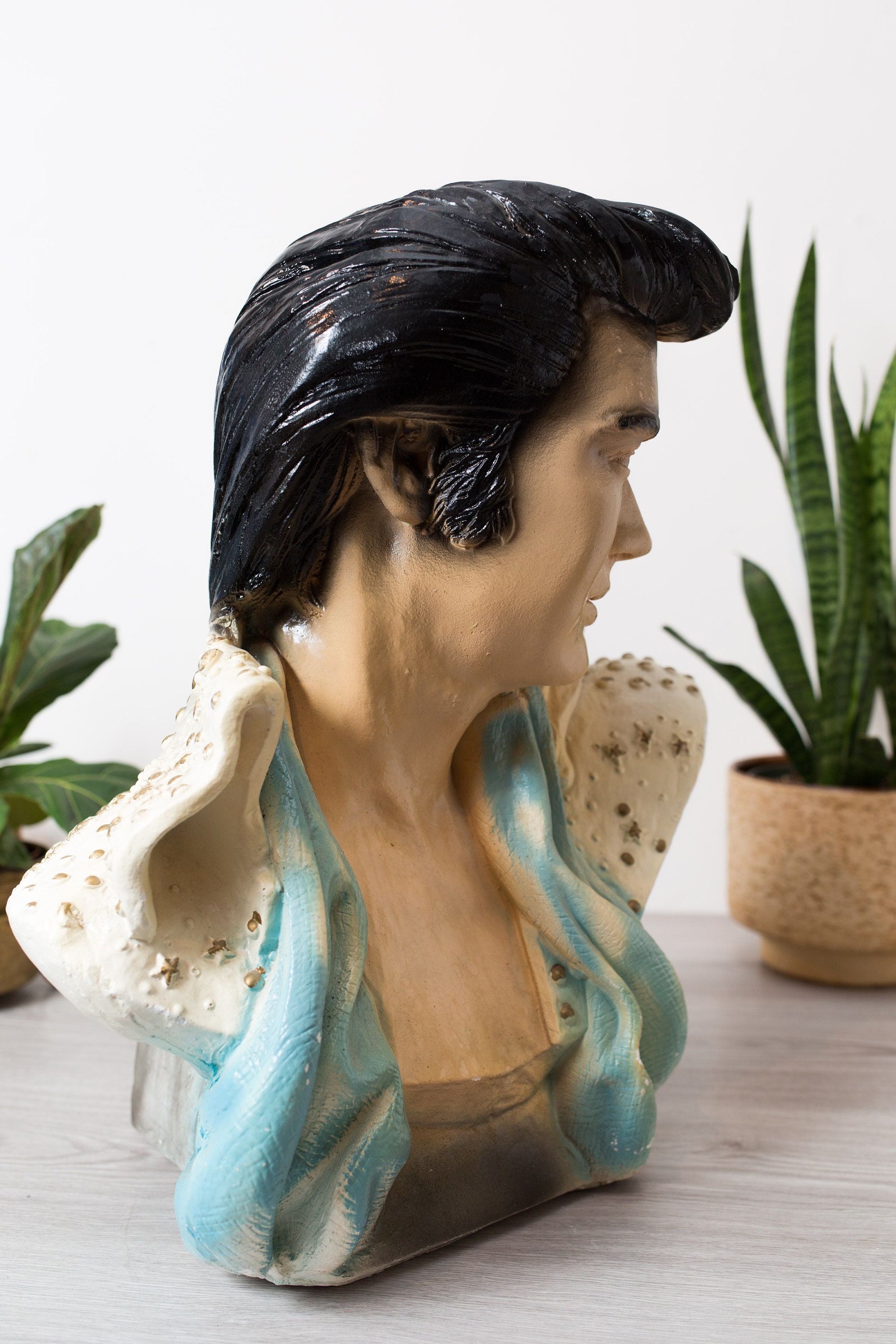 Ceramic Elvis Bust Statue Vintage Retro Art Deco Life Size Statue