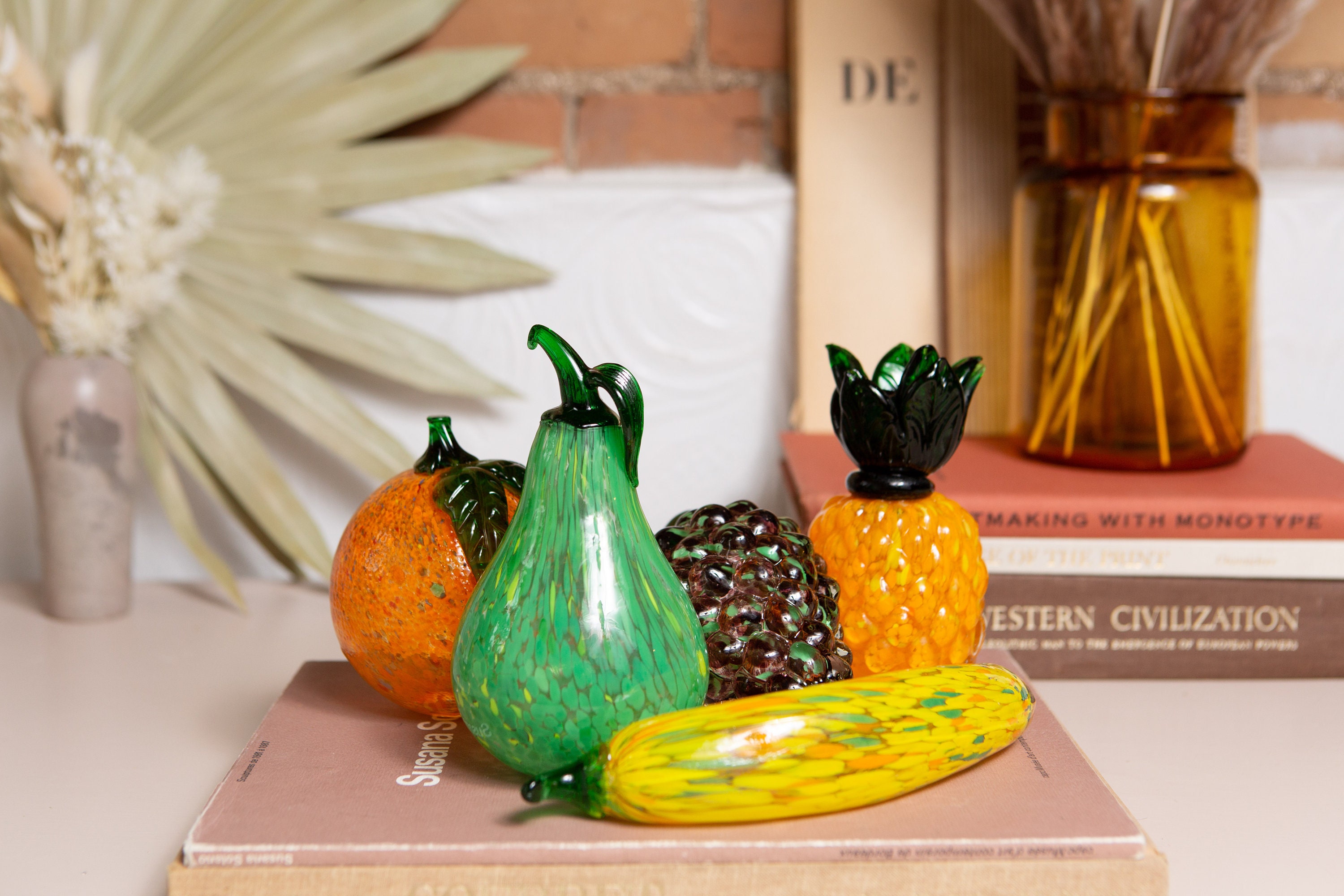 Vintage Glass Fruit Retro Handblown Art Glass Fruit Sculpture Mid