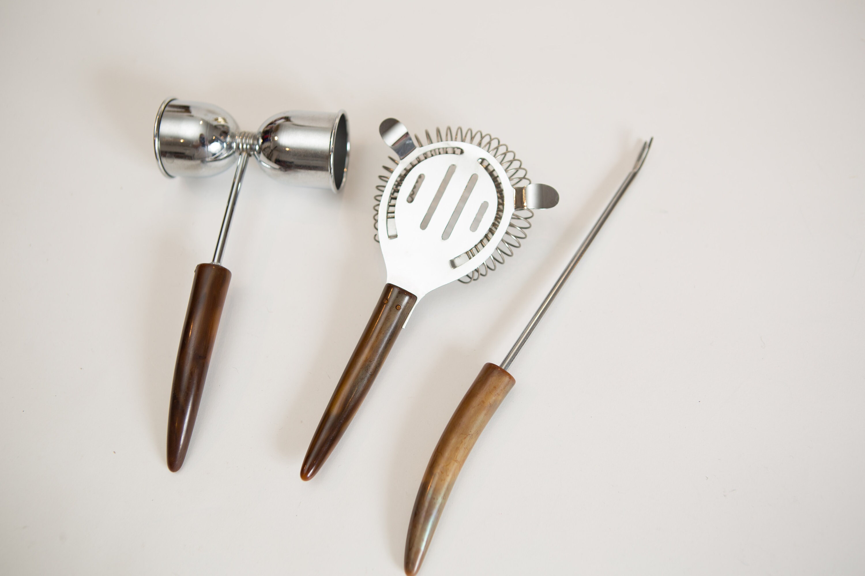 Vintage Bar Utensils / Set of 3 Vintage Stainless Steel and Bakelite