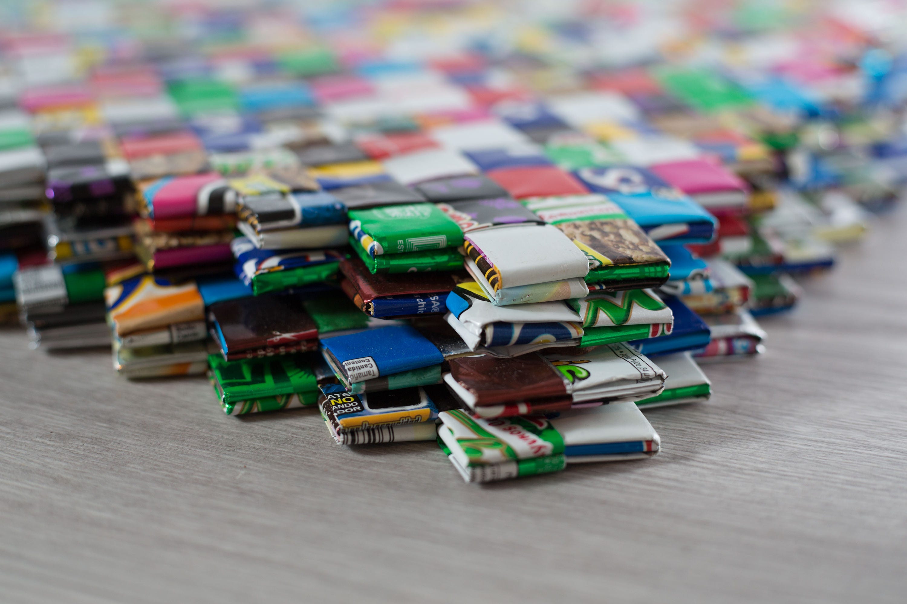 Recycled Placemats / Set of 4 Handmade Plastic Placemats / Paper Chip