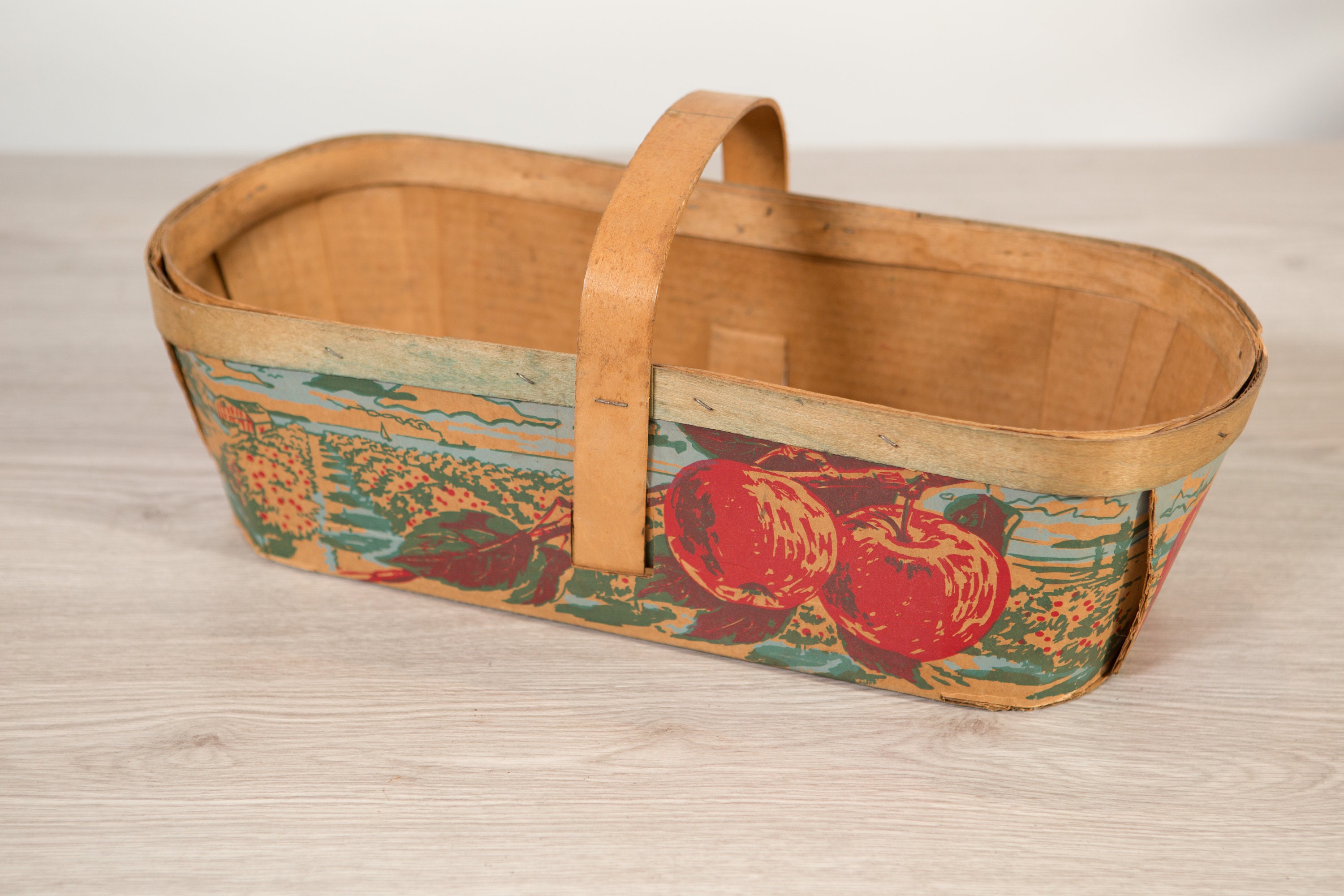 Vintage Apple Picking Basket Manufactured by Canadian Wood Products in Grimsby, Ontario