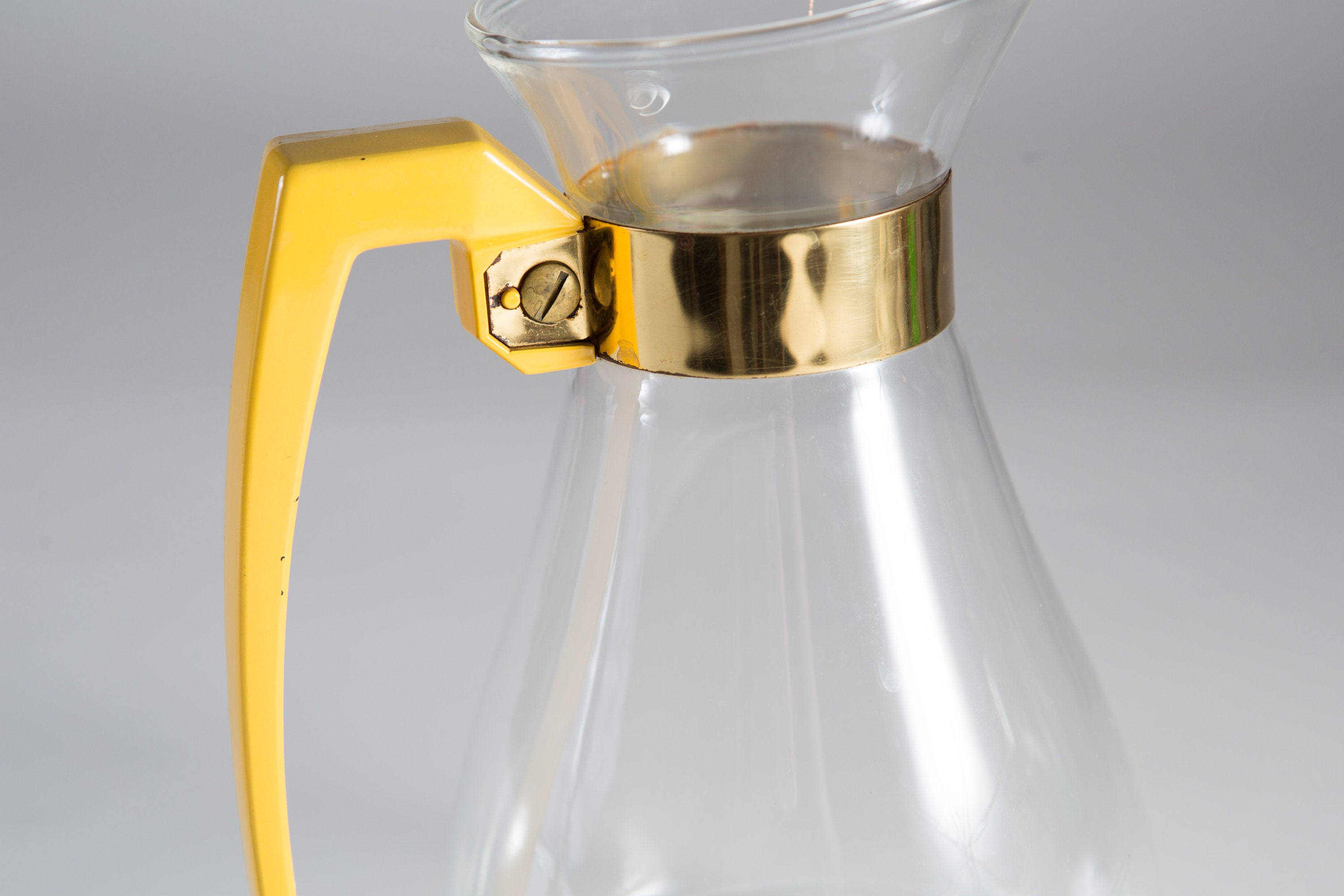 Vintage Silex Glass Coffee Pot Yellow / Gold Accents