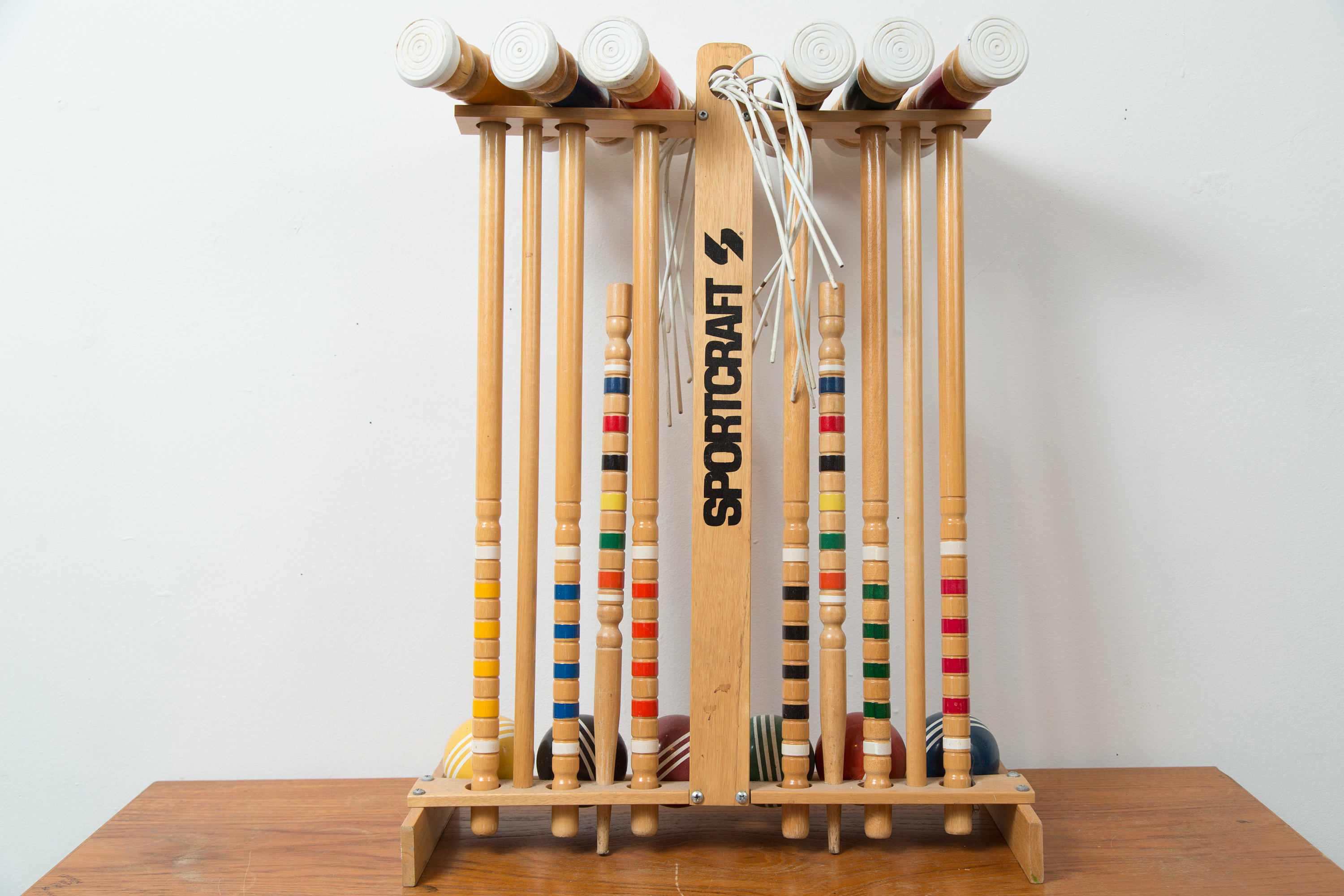 Vintage Croquet Set 6person Sportcraft Wood Striped Rainbow Lawn
