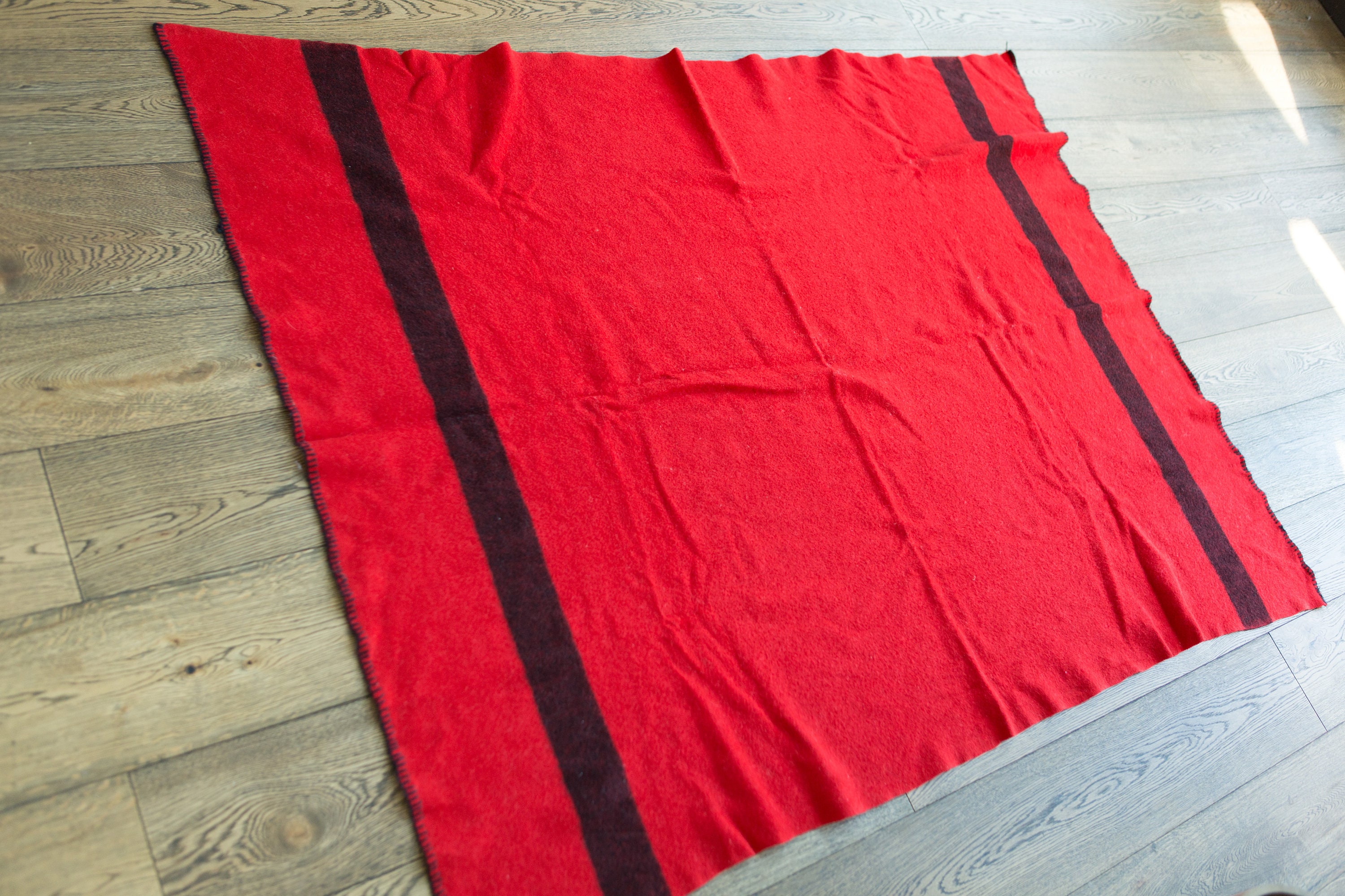 Vintage Striped Blanket Red and Black Wool Stripe Throw Cottage