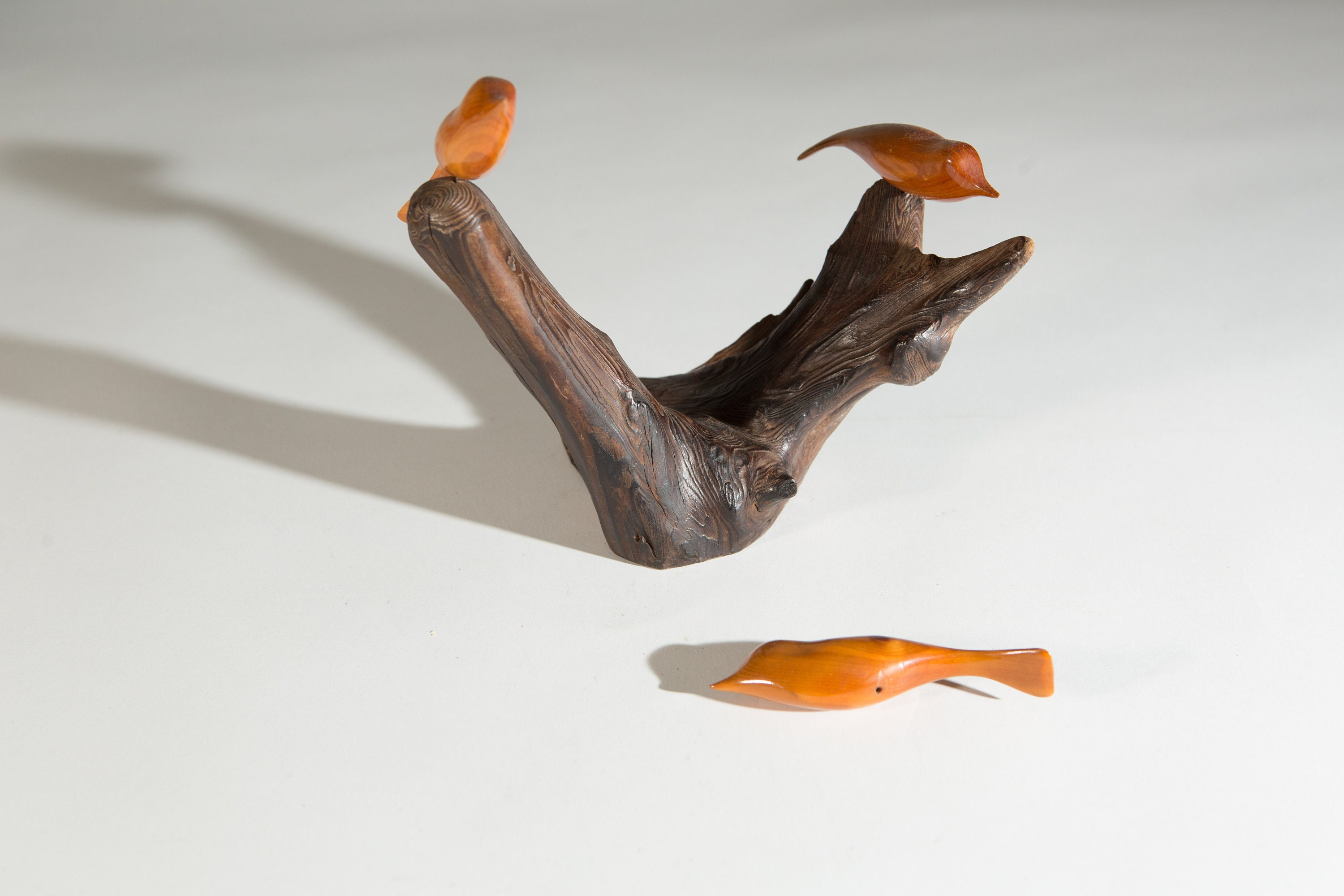 Handmade Wood Art Carved Wood Birds Perched on Woo Nautical