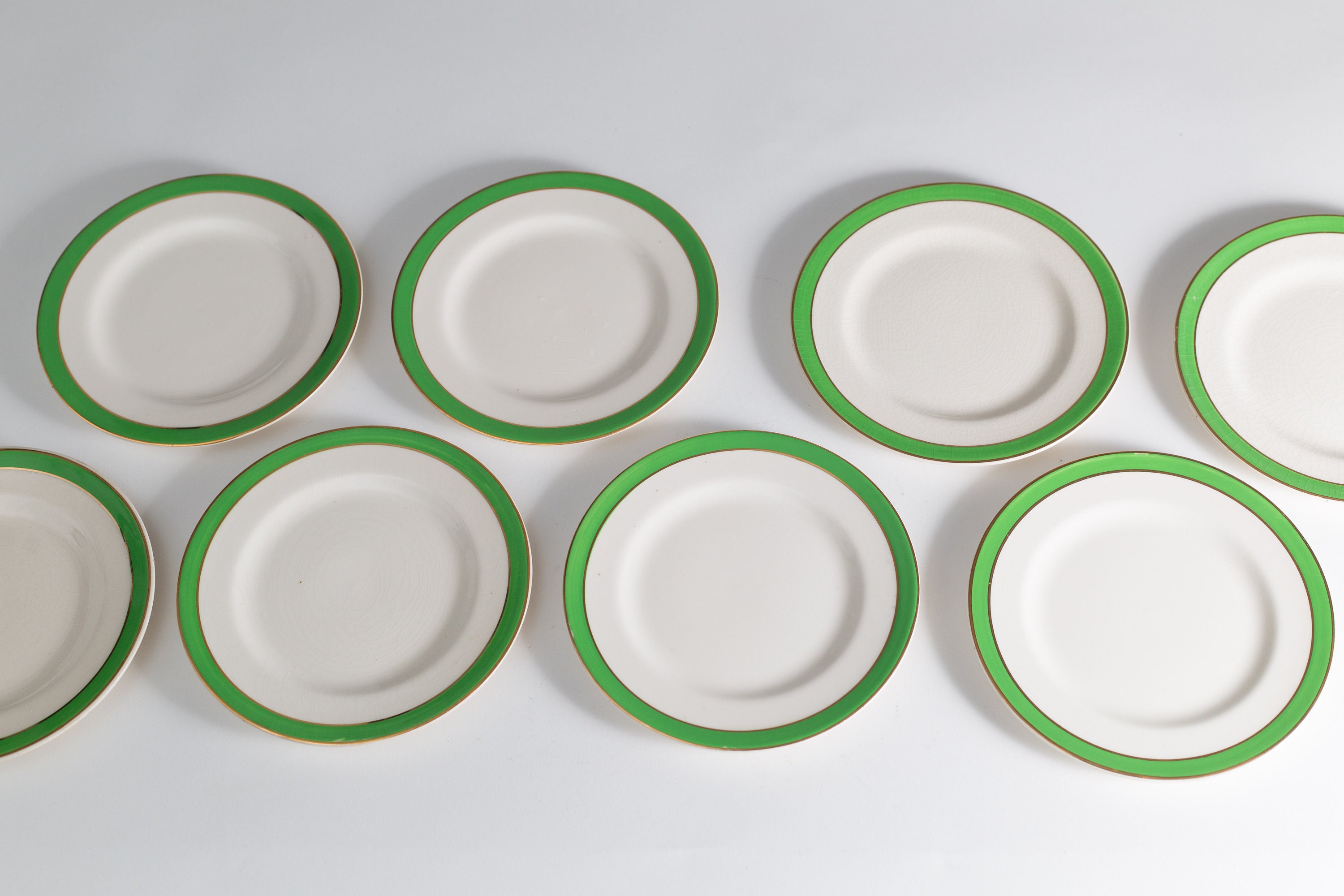 7 Queens Green Solian Ware Antique Side Plates Set of English Plates