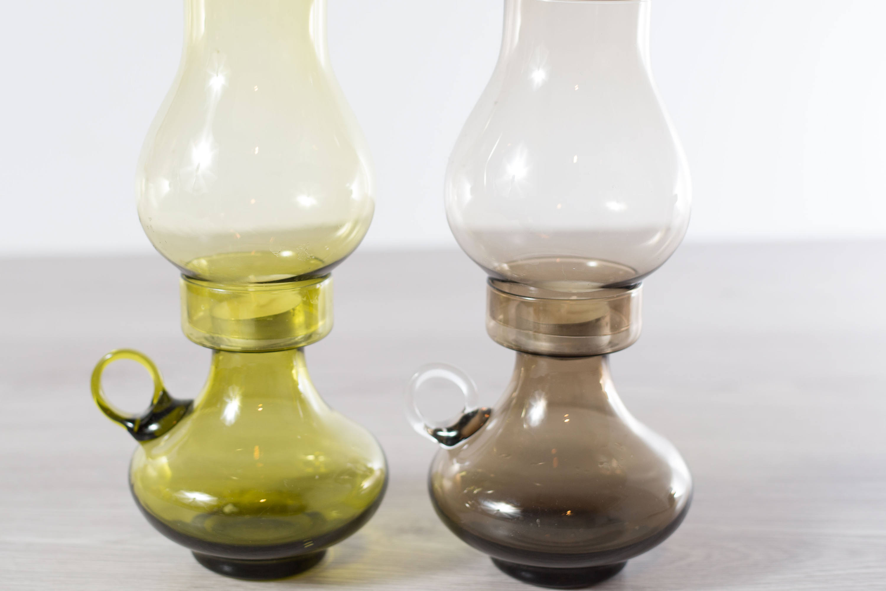 Chimney Glass Candle Lanterns / Vintage handblown Glass Tea Light